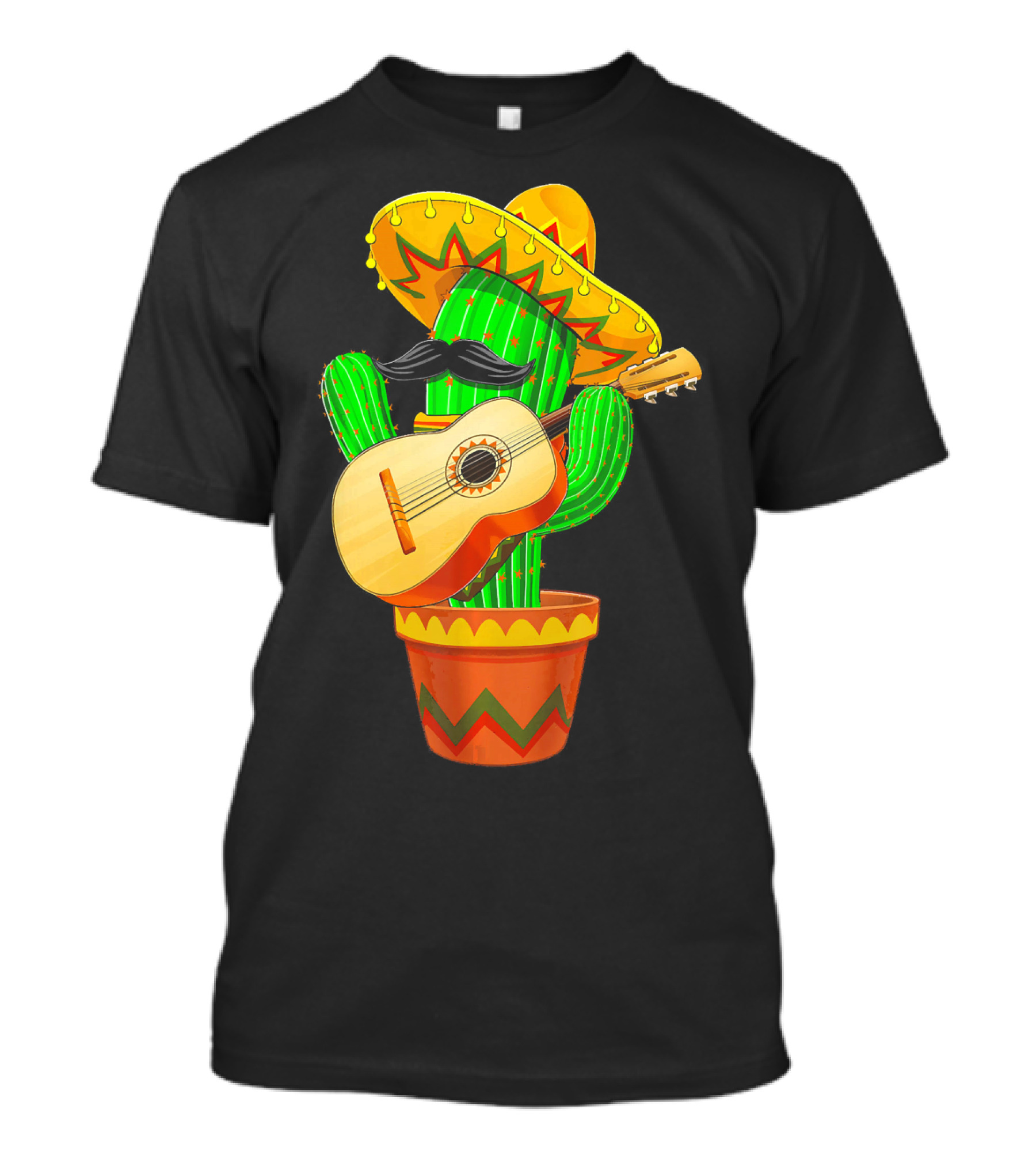 Cinco De Mayo Cactus With Sombrero And Guitar T-Shirt