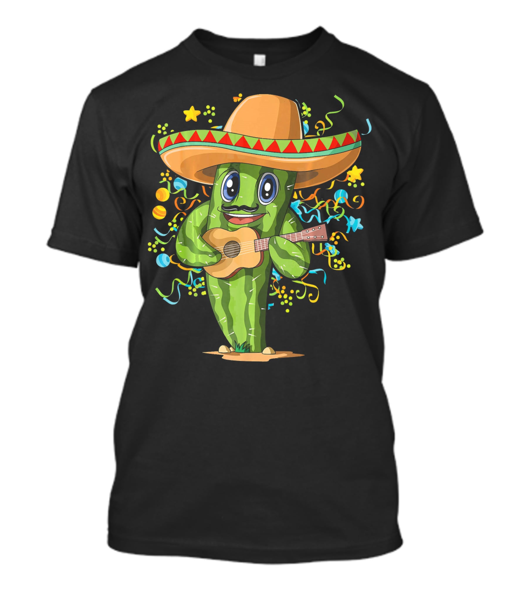 Mexican Cactus Sombrero Guitar Fiesta T-Shirt