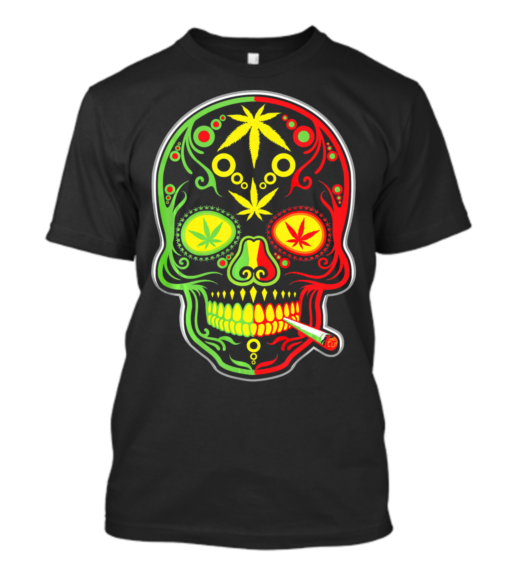 Weed Sugar Skull Marijuana Canna Rasta Colors T-Shirt