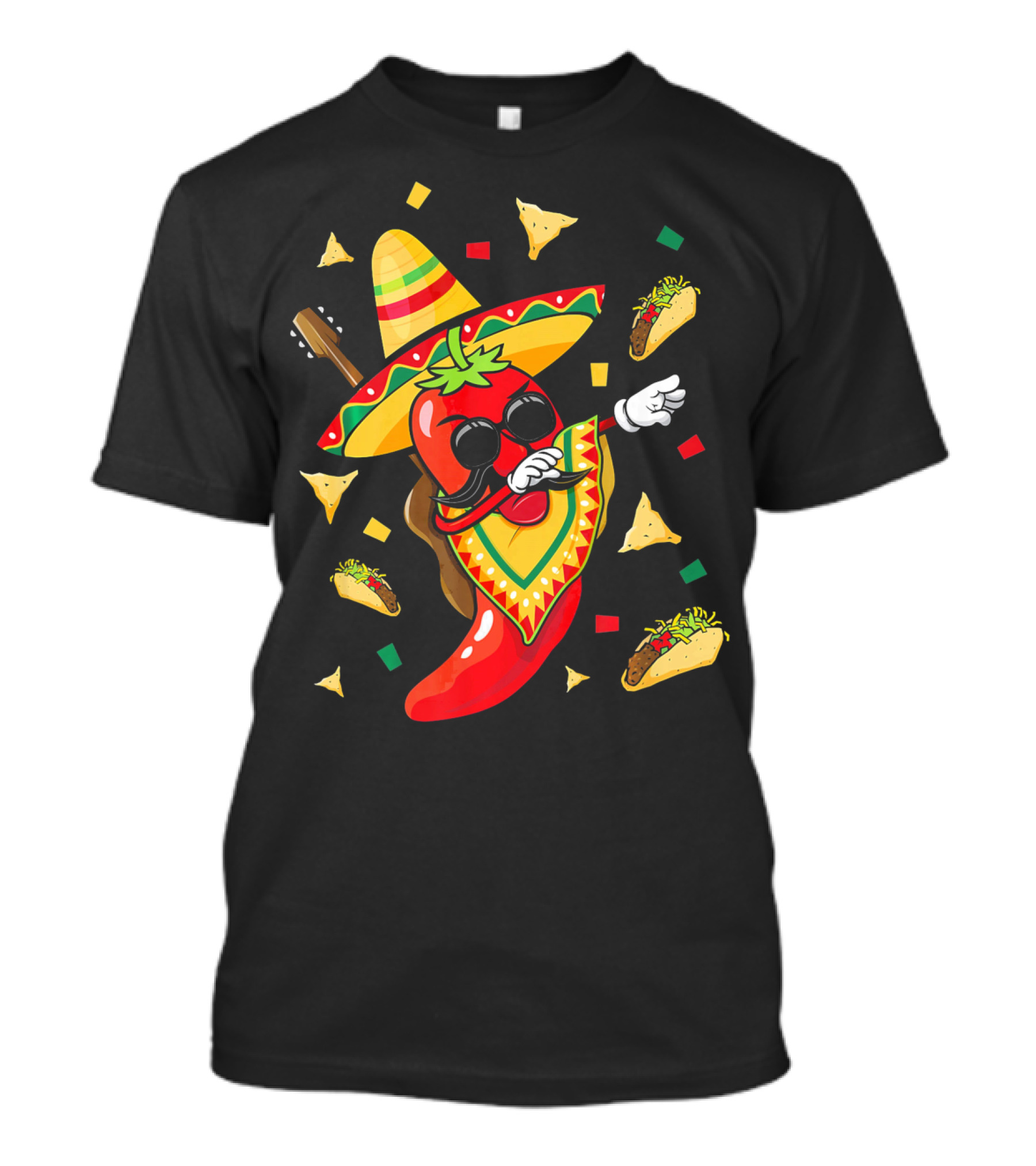 Mexican Sombrero Dabbing Jalapeno With Tacos And Nachos Fiesta Explosion T-Shirt