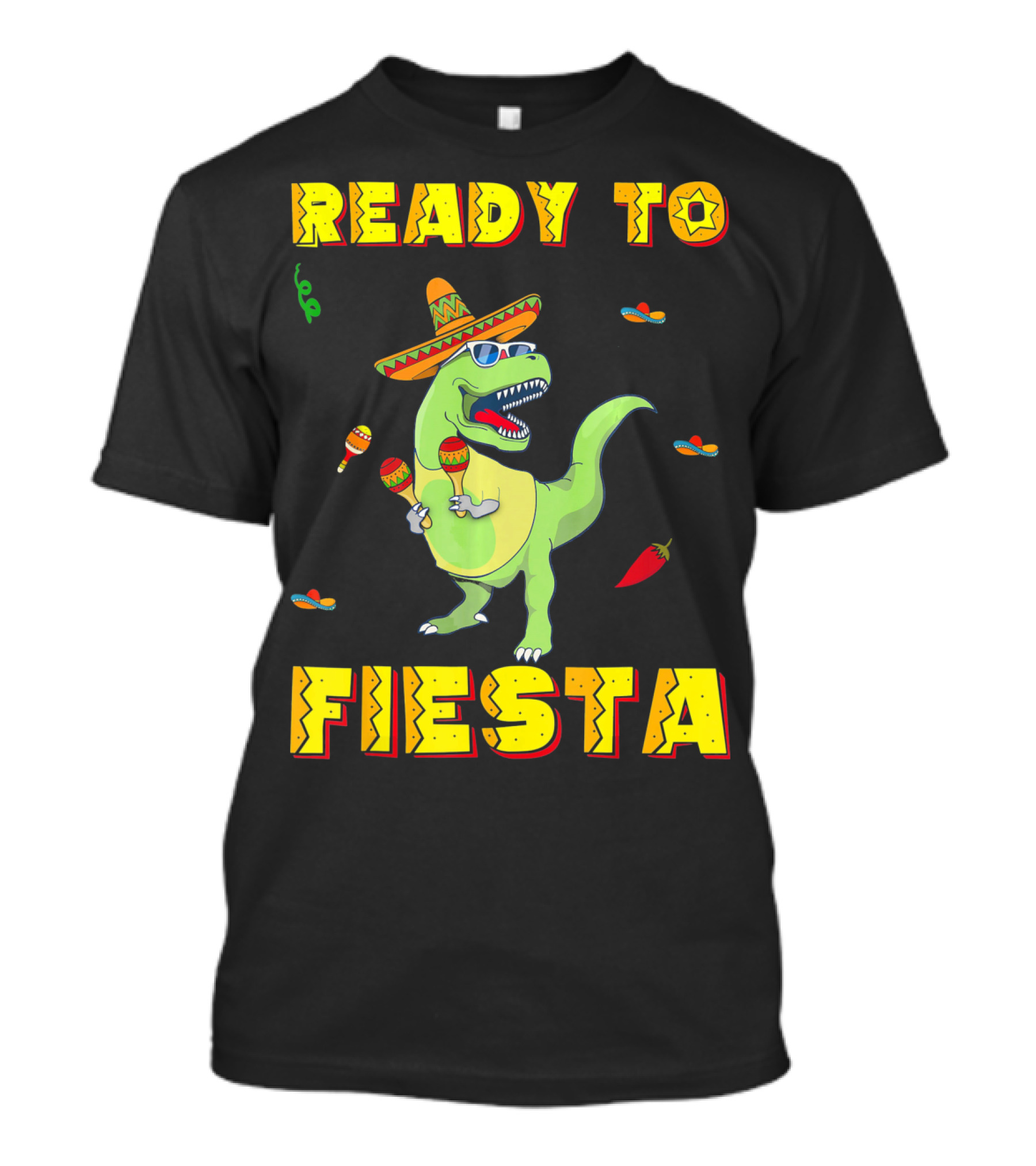 Ready To Fiesta Dinosaur Sombrero Maracas Cinco De Mayo T-Shirt