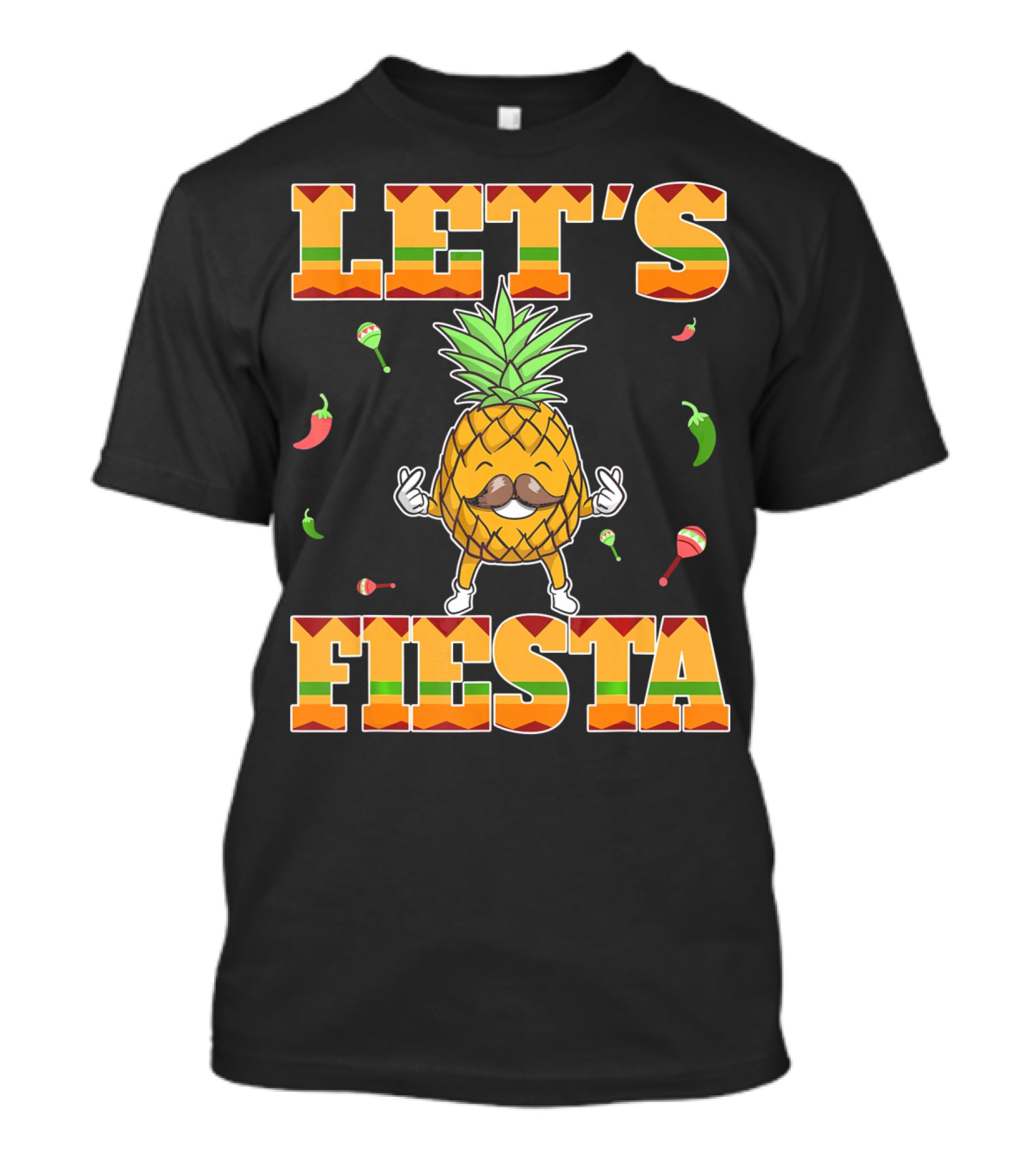 Let's Fiesta Pineapple Cinco De Mayo Mexi Peppers Maracas T-Shirt