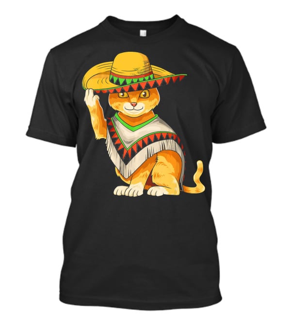 Mexican Cat Cinco De Mayo Cat Poncho Sombrero Fiesta T-Shirt