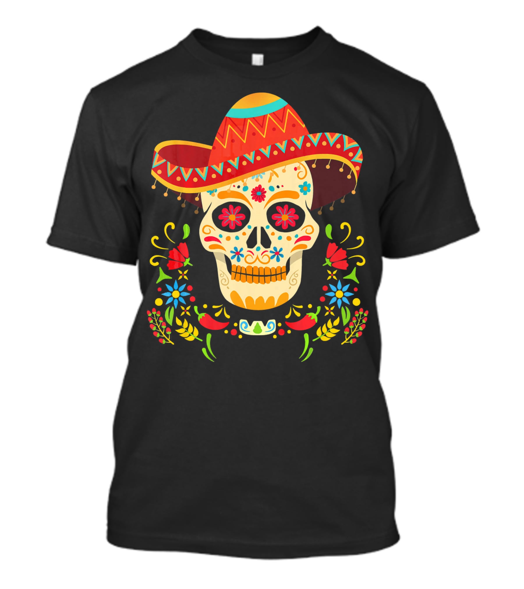Day Of The Dead Skull Cinco De Mayo Sombrero Floral Fiesta T-Shirt