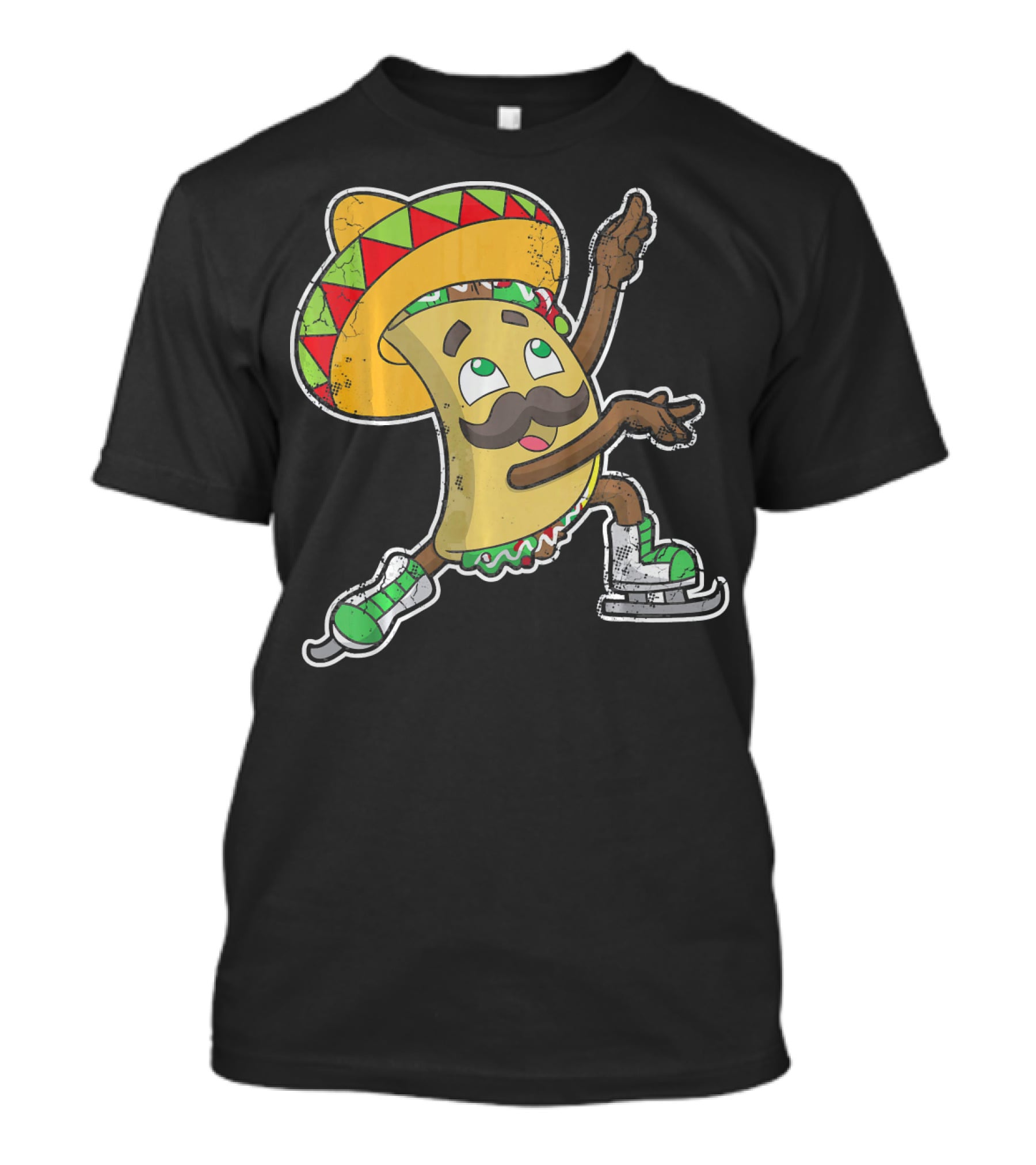 Taco Ice Skating Sombrero Cinco De Mayo T-Shirt