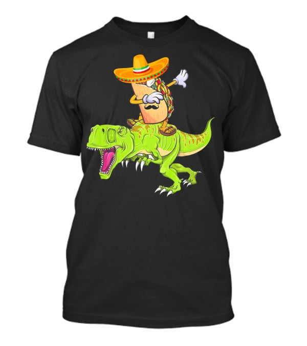 Dabbing Taco Sombrero On T-Rex Dinosaur T-Shirt