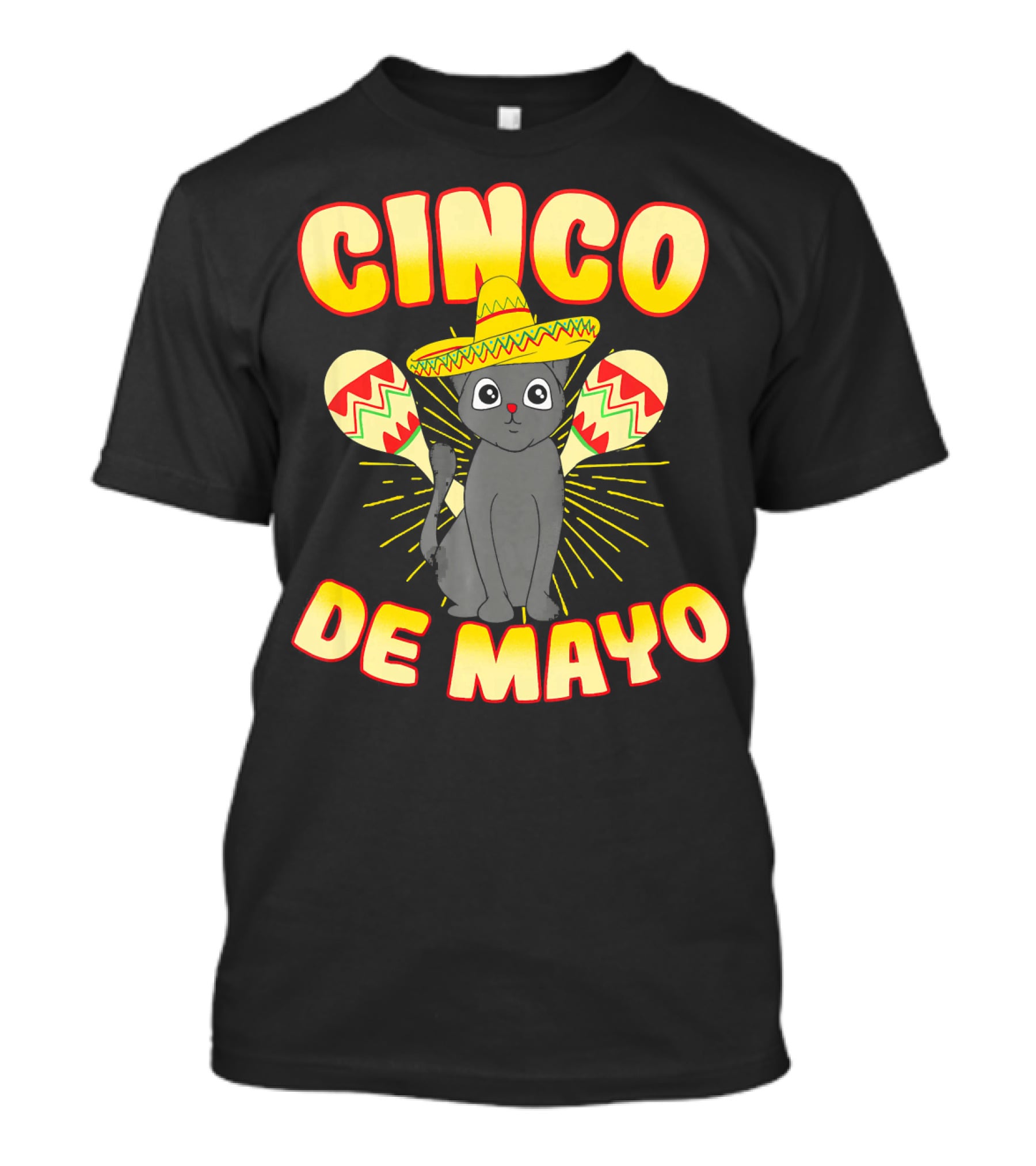 Cinco De Mayo Fiesta Cat With Sombrero And Maracas T-Shirt
