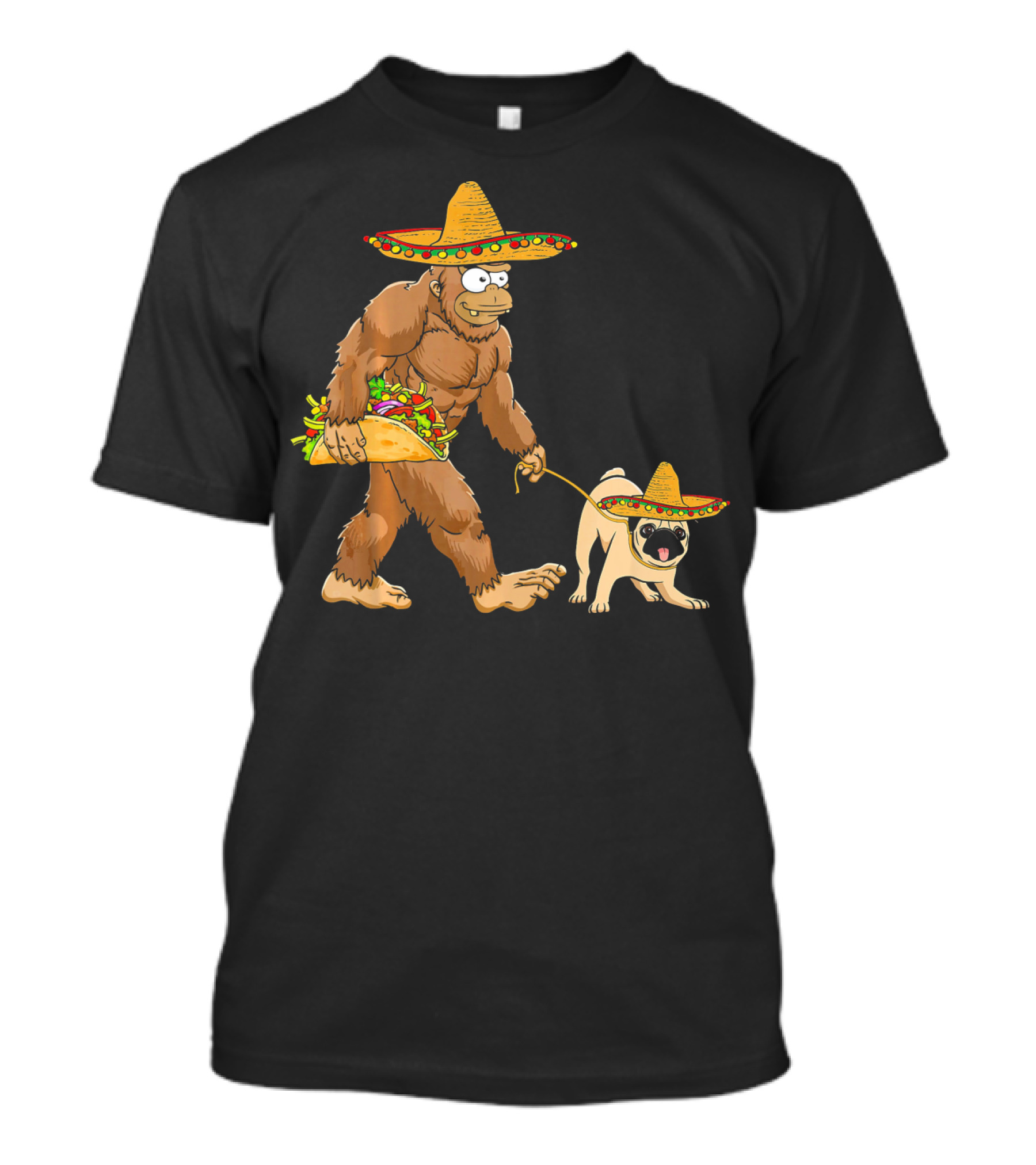 Bigfoot Sombrero Taco Pug Dog Cinco De Mayo T-Shirt
