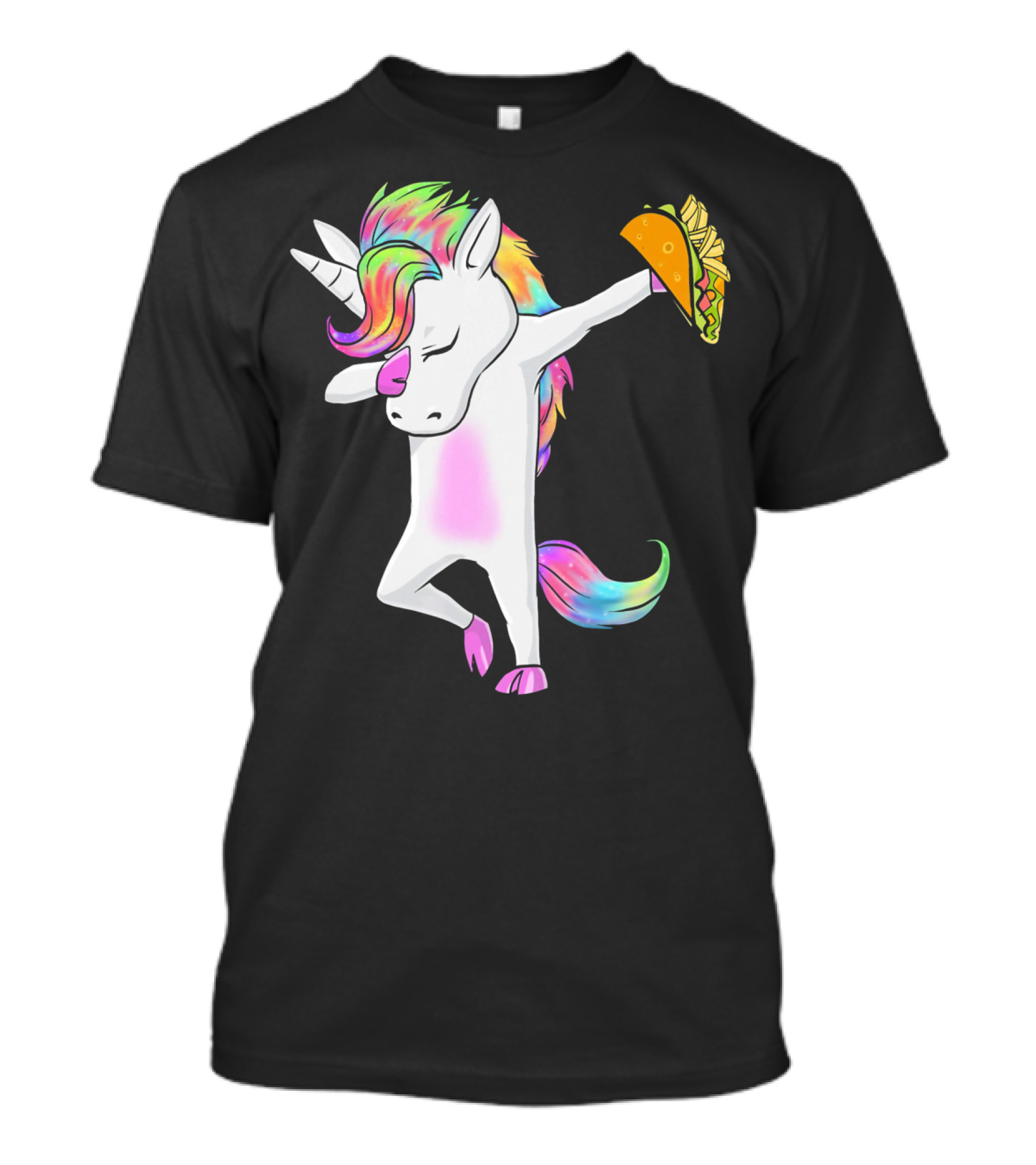 Unicorn Dabbing With Rainbow Mane Holding Tacos T-Shirt
