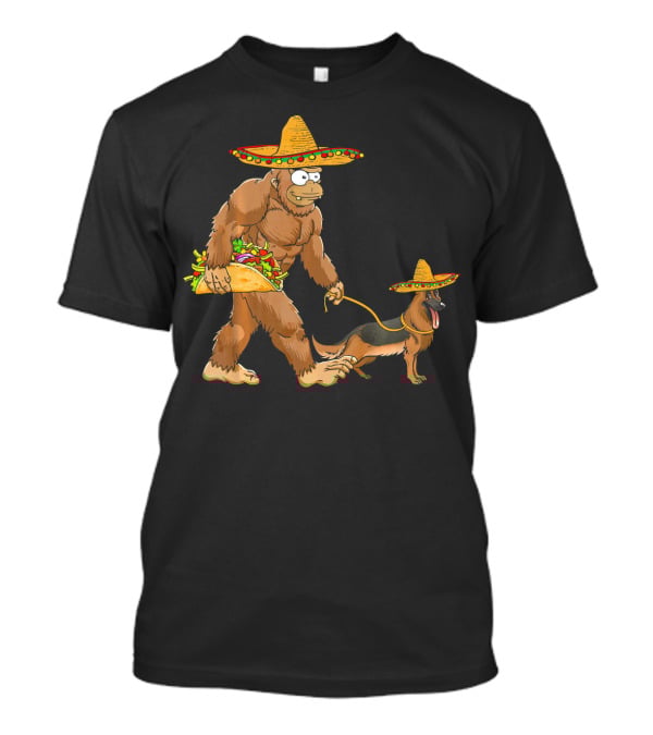 Bigfoot Sombrero Taco German Shepherd Duo T-Shirt