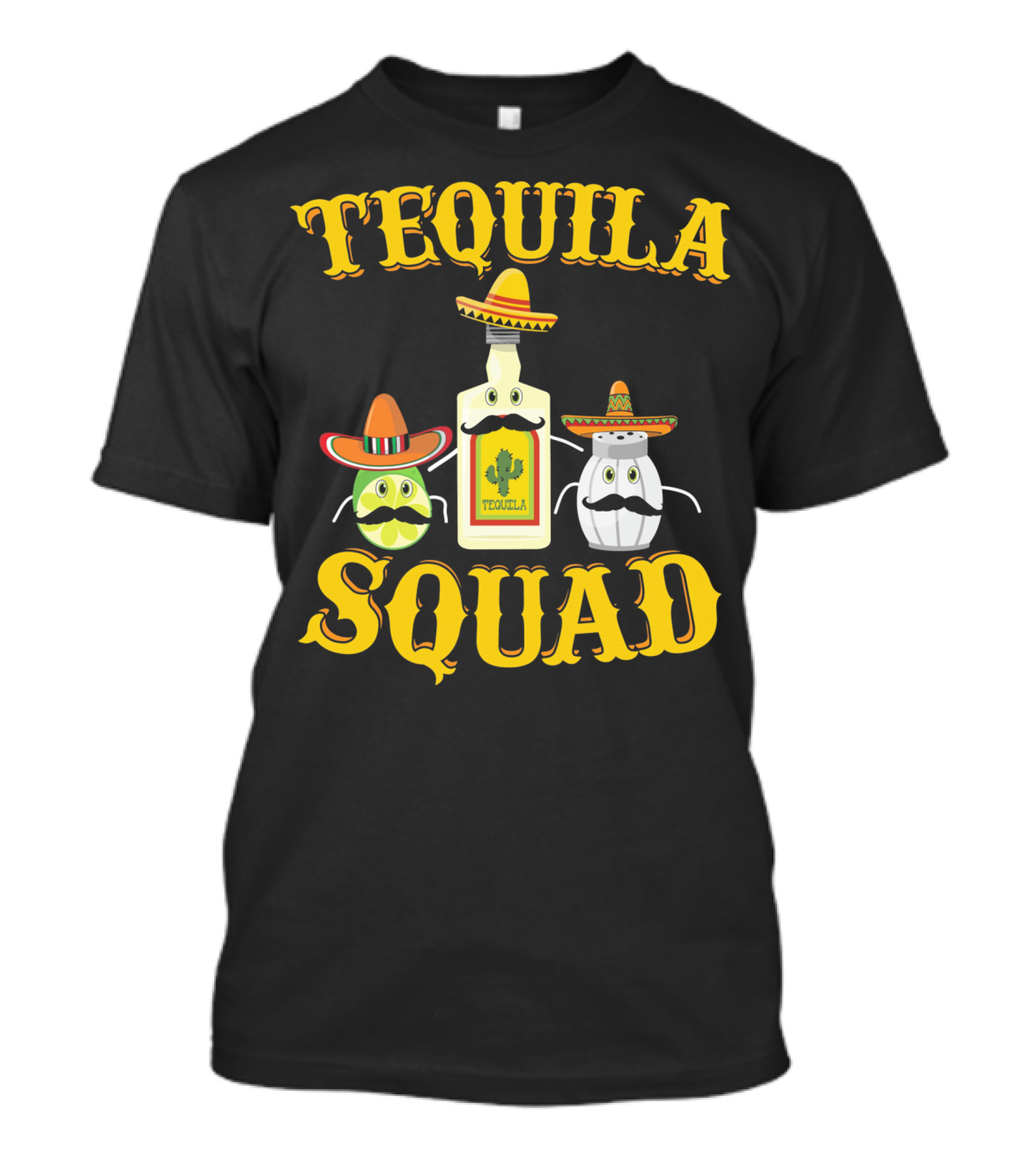 Tequila Squad Lime Salt Sombreros Bottle Fun T-Shirt