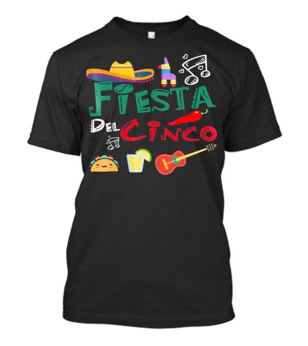 Fiesta Del Cinco Sombrero Piñata Taco Guitar Jalapeño Music Notes T-Shirt