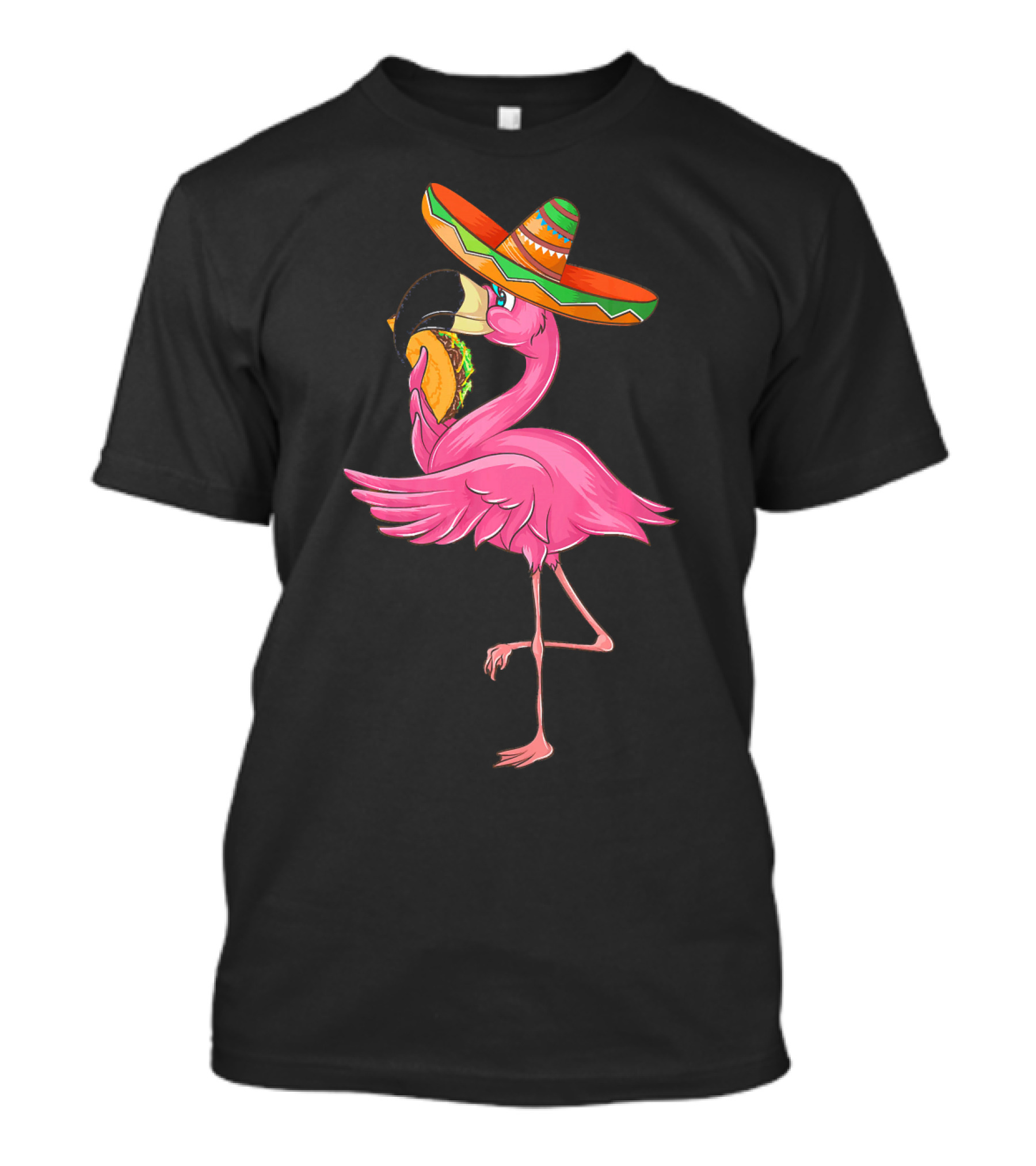 Cute Flamingo With Taco And Sombrero For Cinco De Mayo T-Shirt