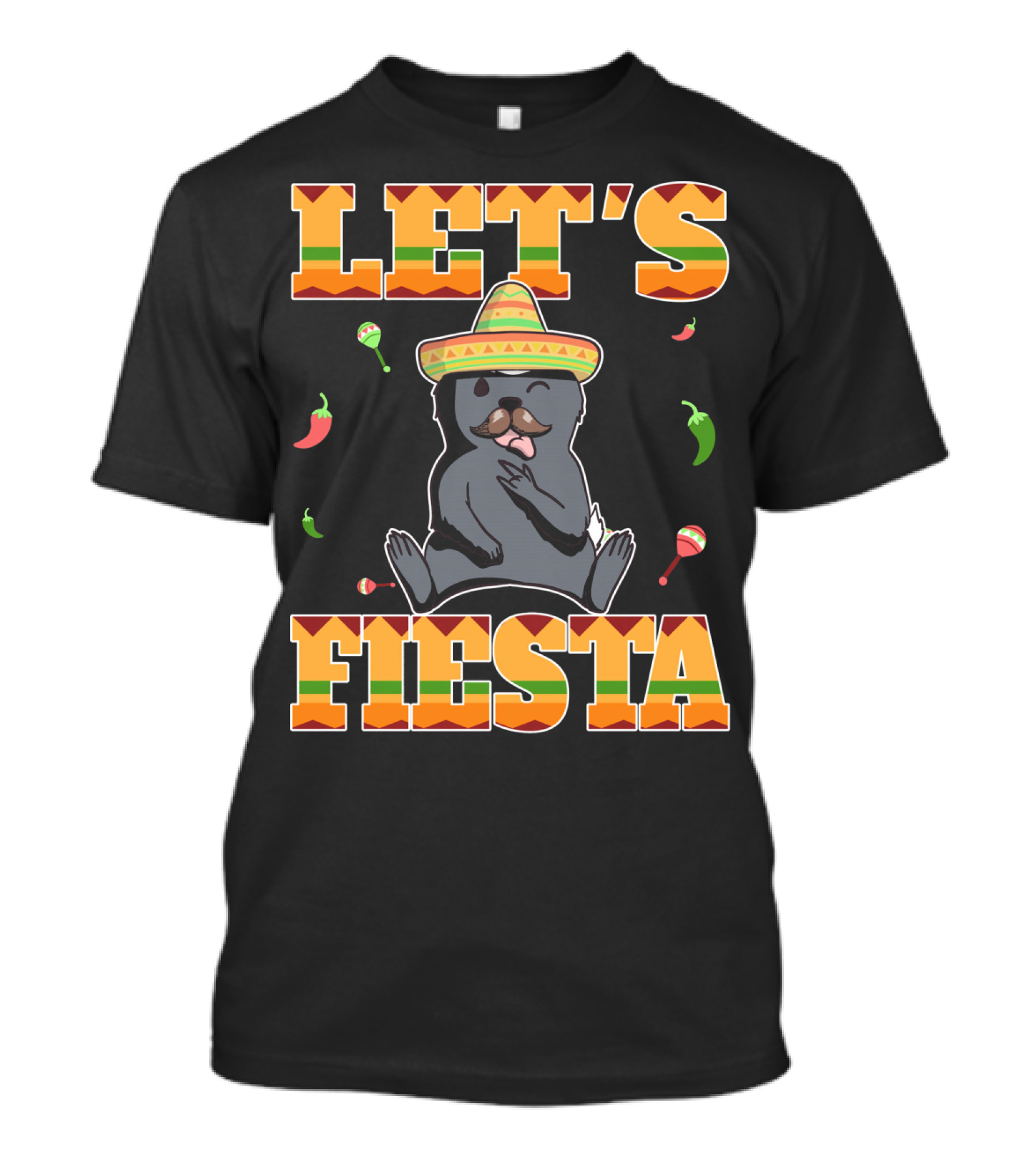 Let's Fiesta Honey Badger Sombrero Cinco De Mayo Celebration Peppers Maracas T-Shirt