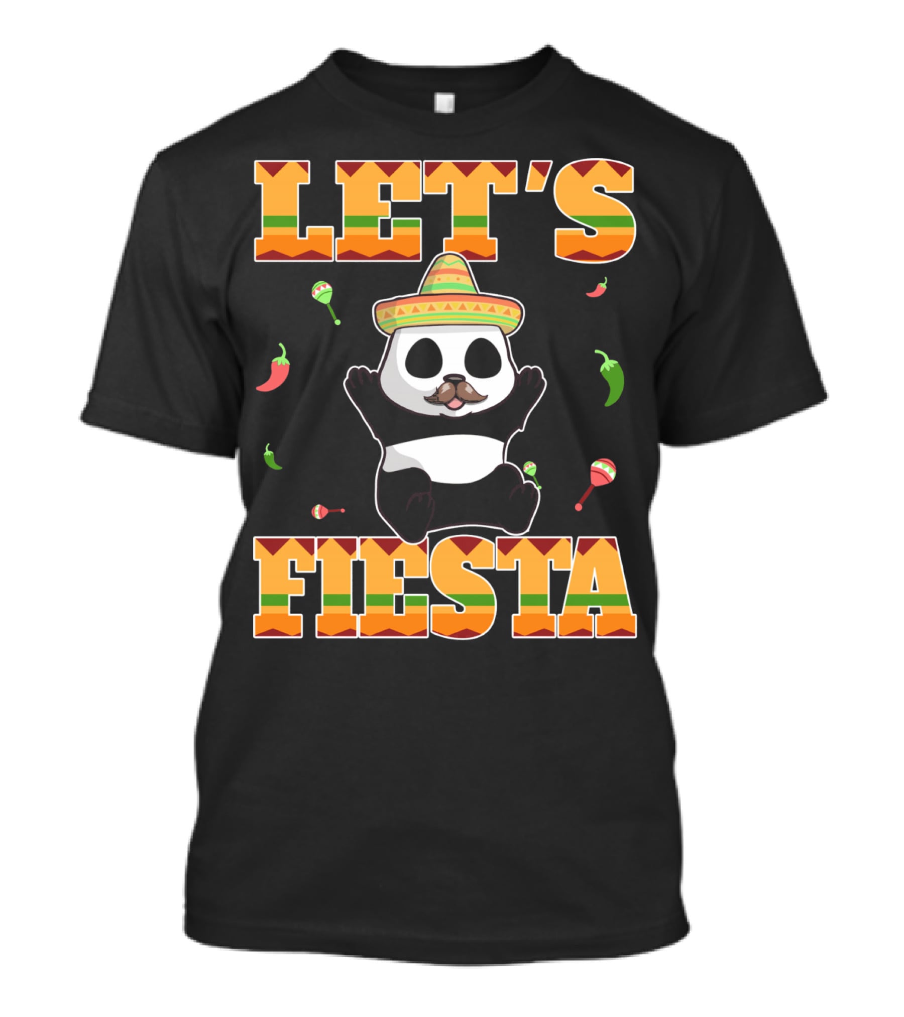 Let's Fiesta Panda Sombrero Maracas Peppers Cinco De Mayo Mexican T-Shirt