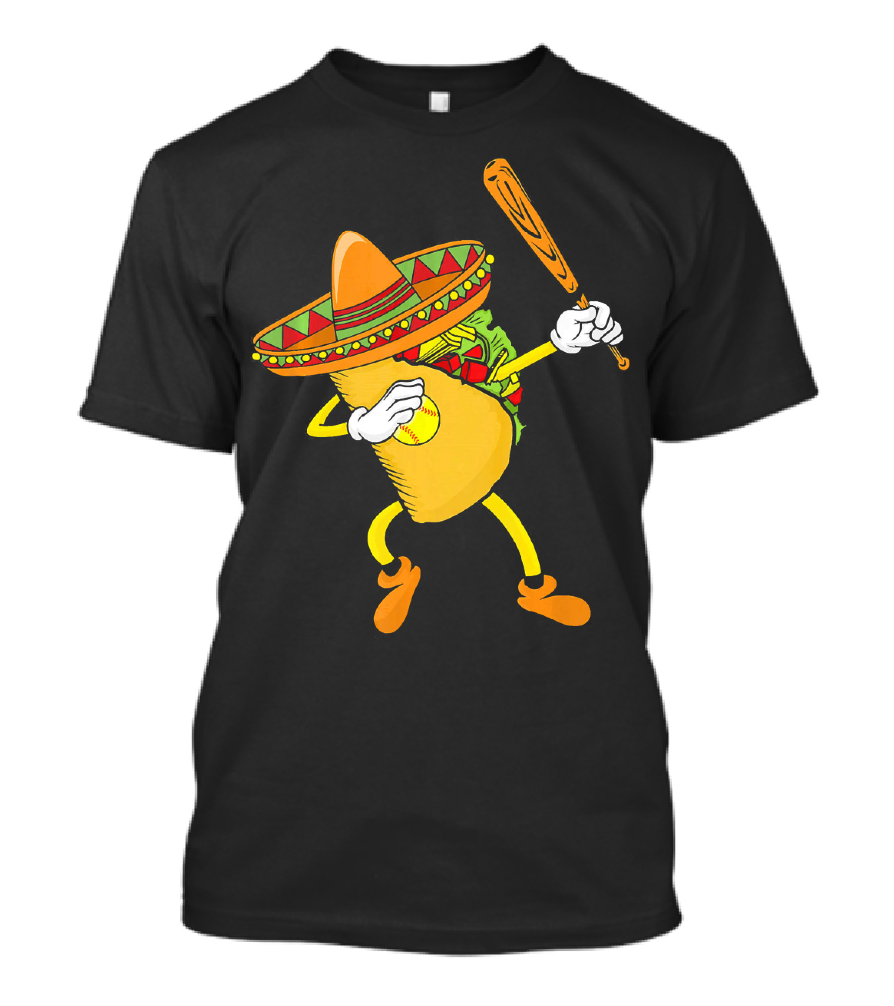 Cinco De Mayo Dabbing Taco Softball Bat Sombrero T-Shirt