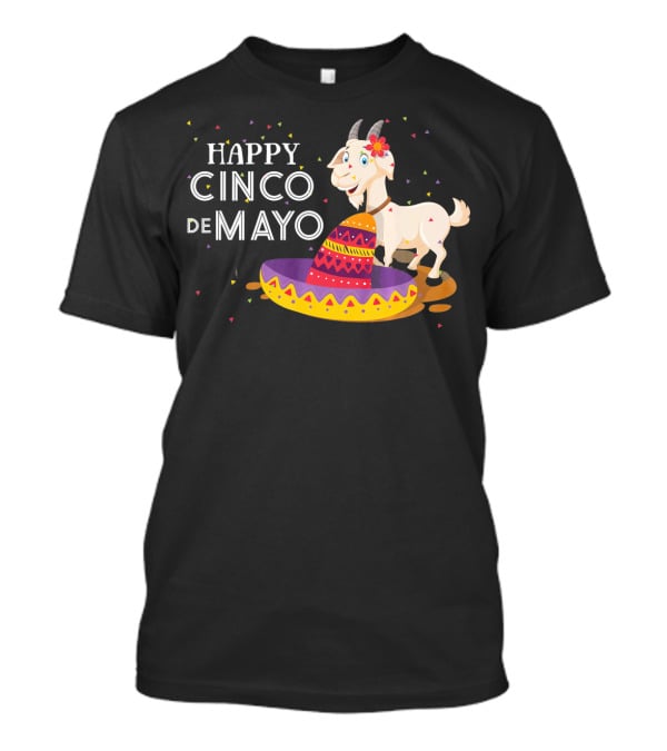 Happy Cinco De Mayo Funny Goat With Sombrero And Colorful Confetti T-Shirt