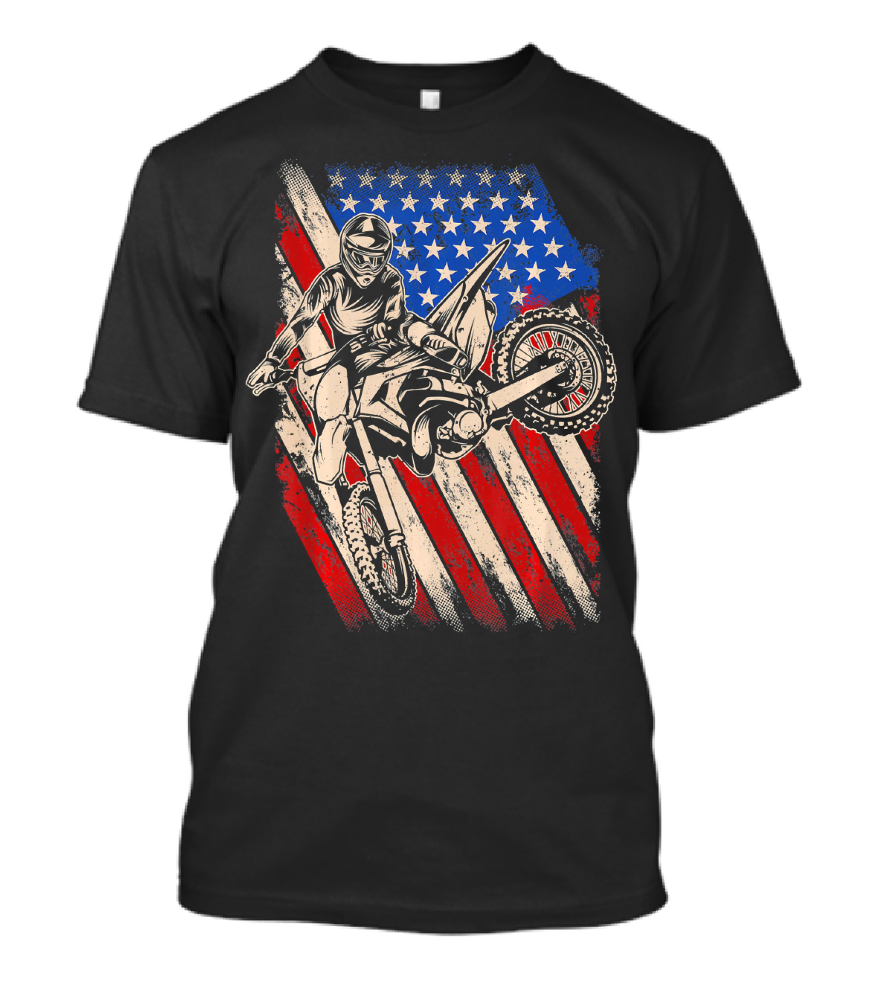 Vintage Dirt Bike Motocross With American Flag Background T-Shirt