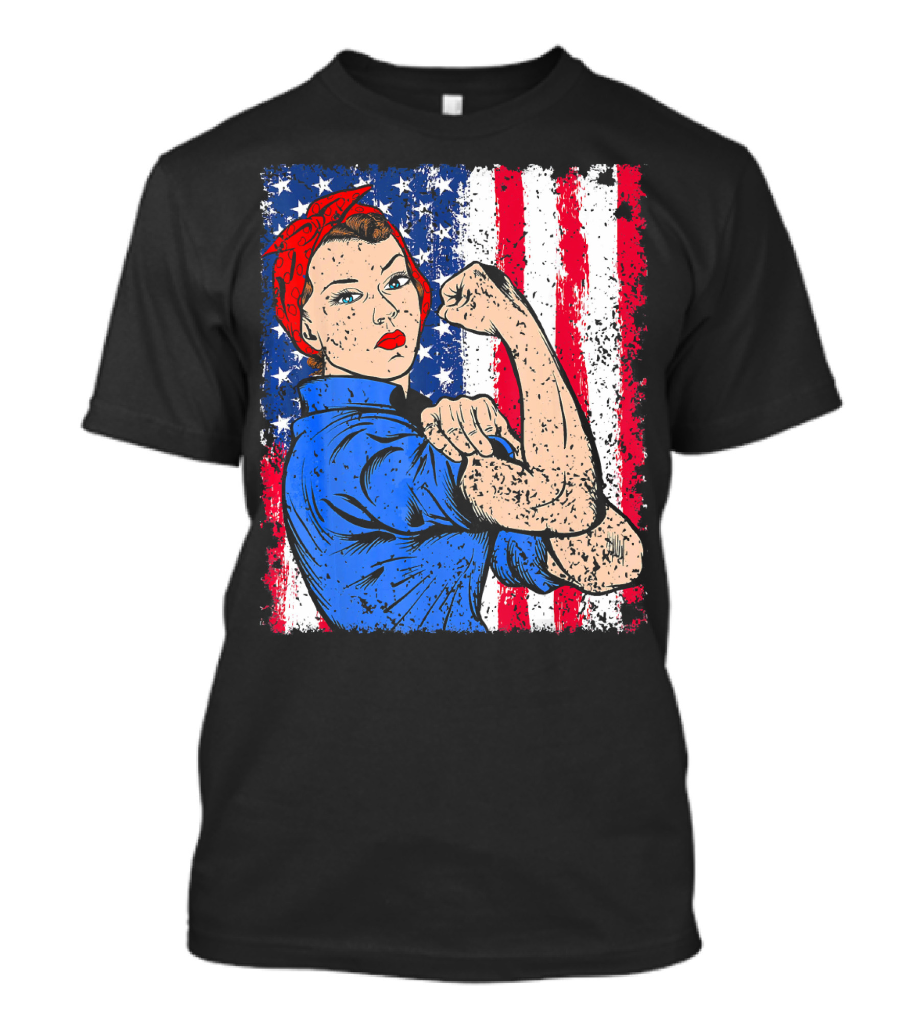 Rosie The Riveter Feminist Patriotic USA American Flag Iconic Empowerment T-Shirt