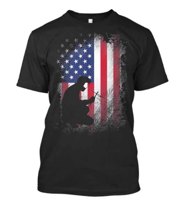Welder Silhouette With American Flag USA Patriotic T-Shirt