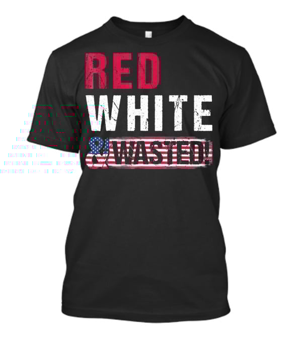 Red White And Wasted American Flag Skull T-Shirt