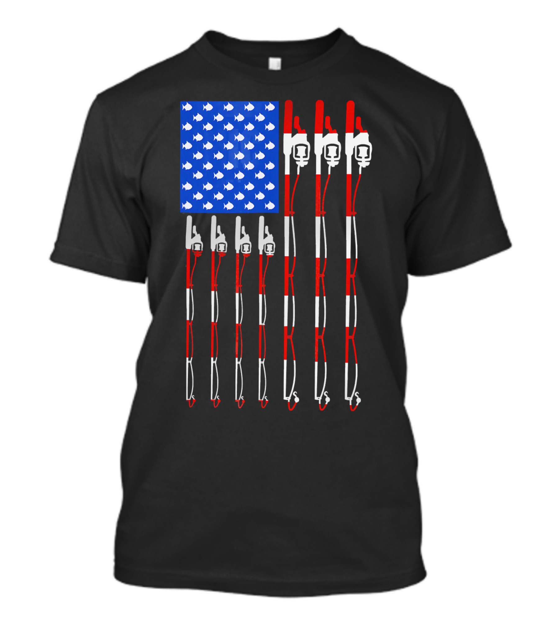 Patriotic Fishing Rod Flag Design American USA T-Shirt