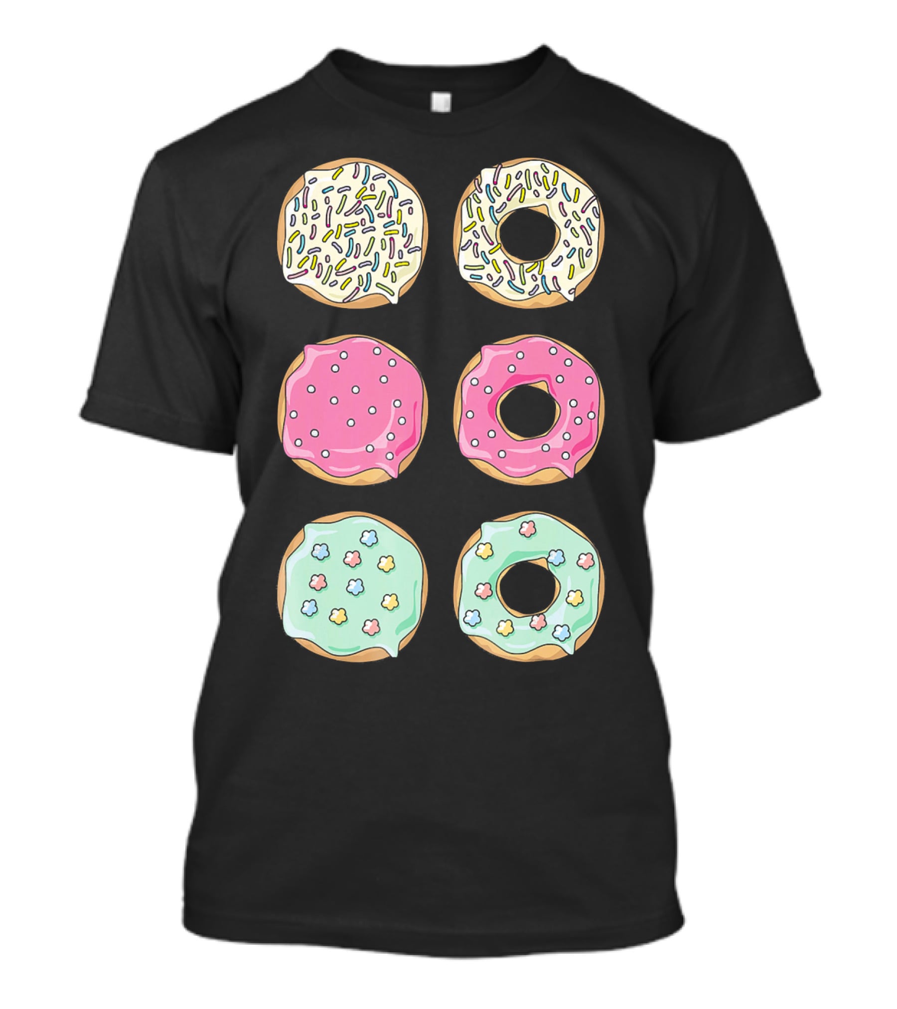Colorful Pastel Sprinkles Donuts Pink Glaze Floral Shapes T-Shirt