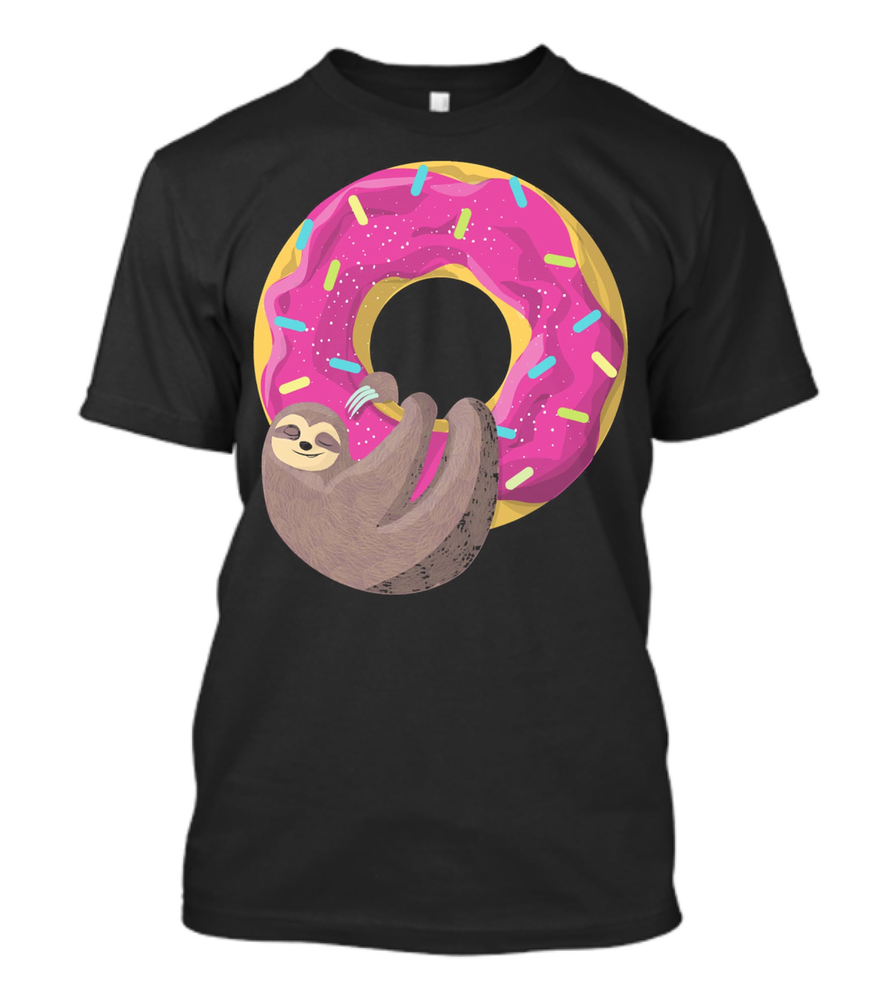 Sloth Hugging Pink Sprinkled Donut T-Shirt
