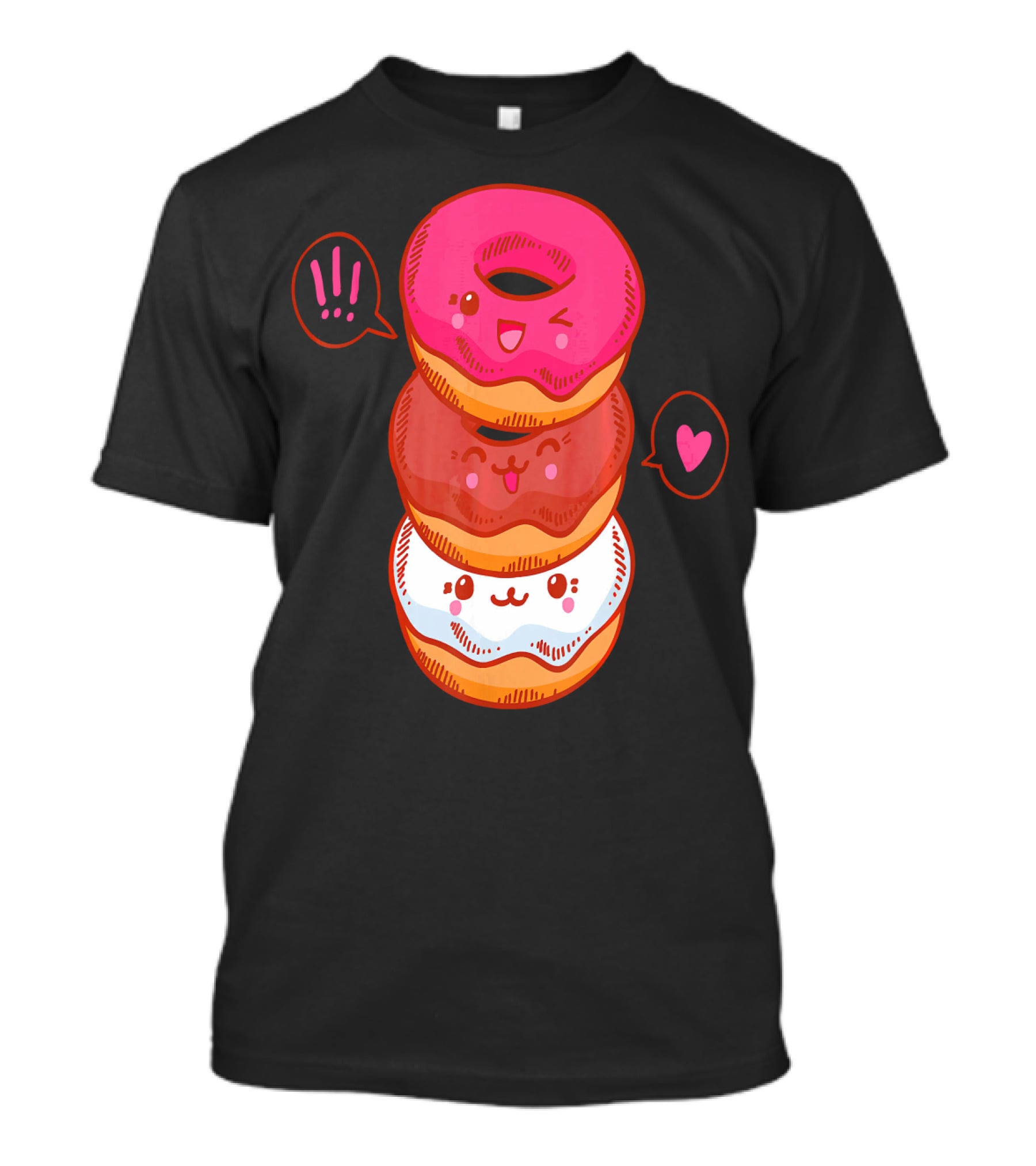 Kawaii Donuts Stack With Cute Faces And Heart T-Shirt