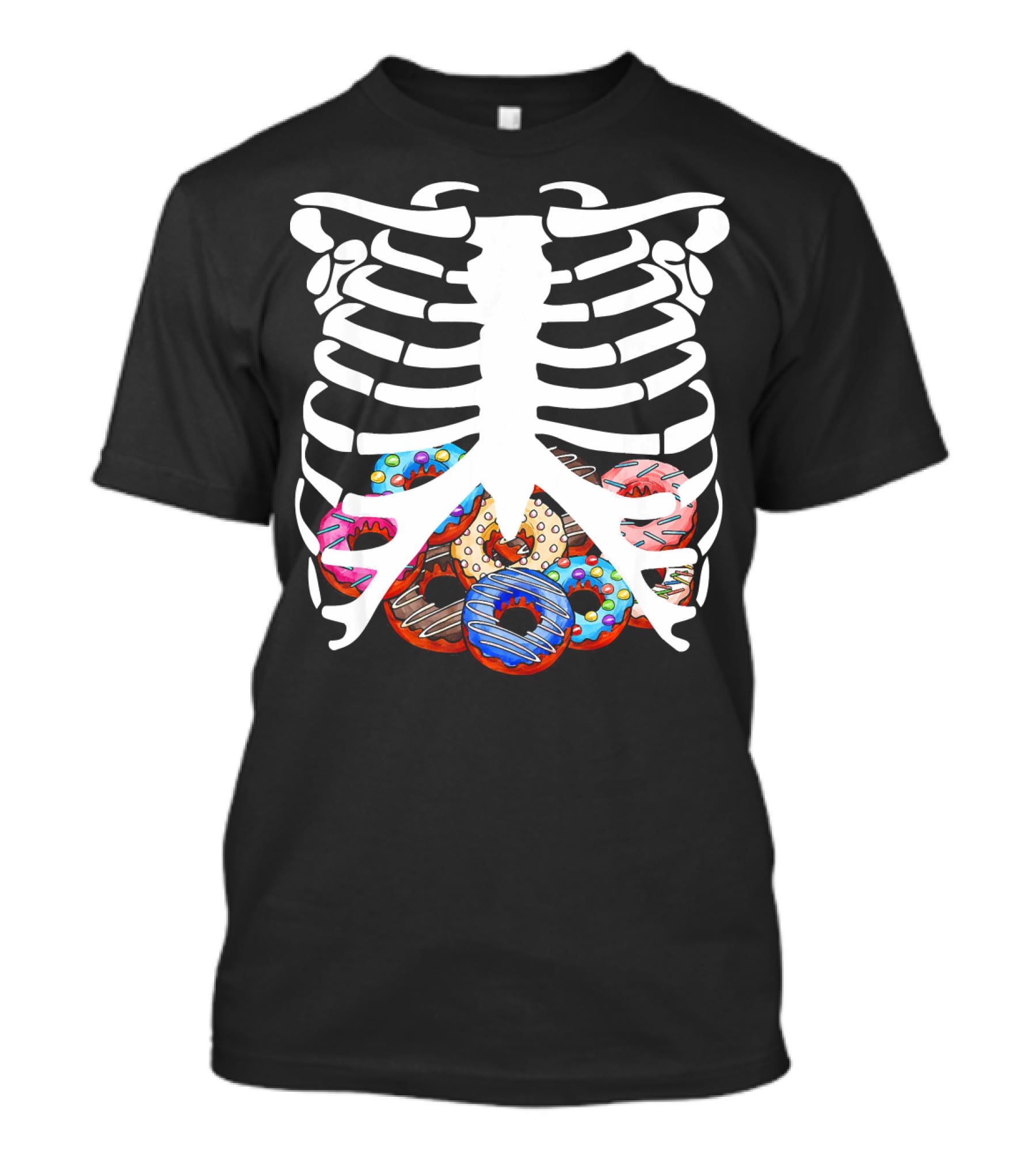 Halloween Skeleton Ribcage With Colorful Donut Food T-Shirt