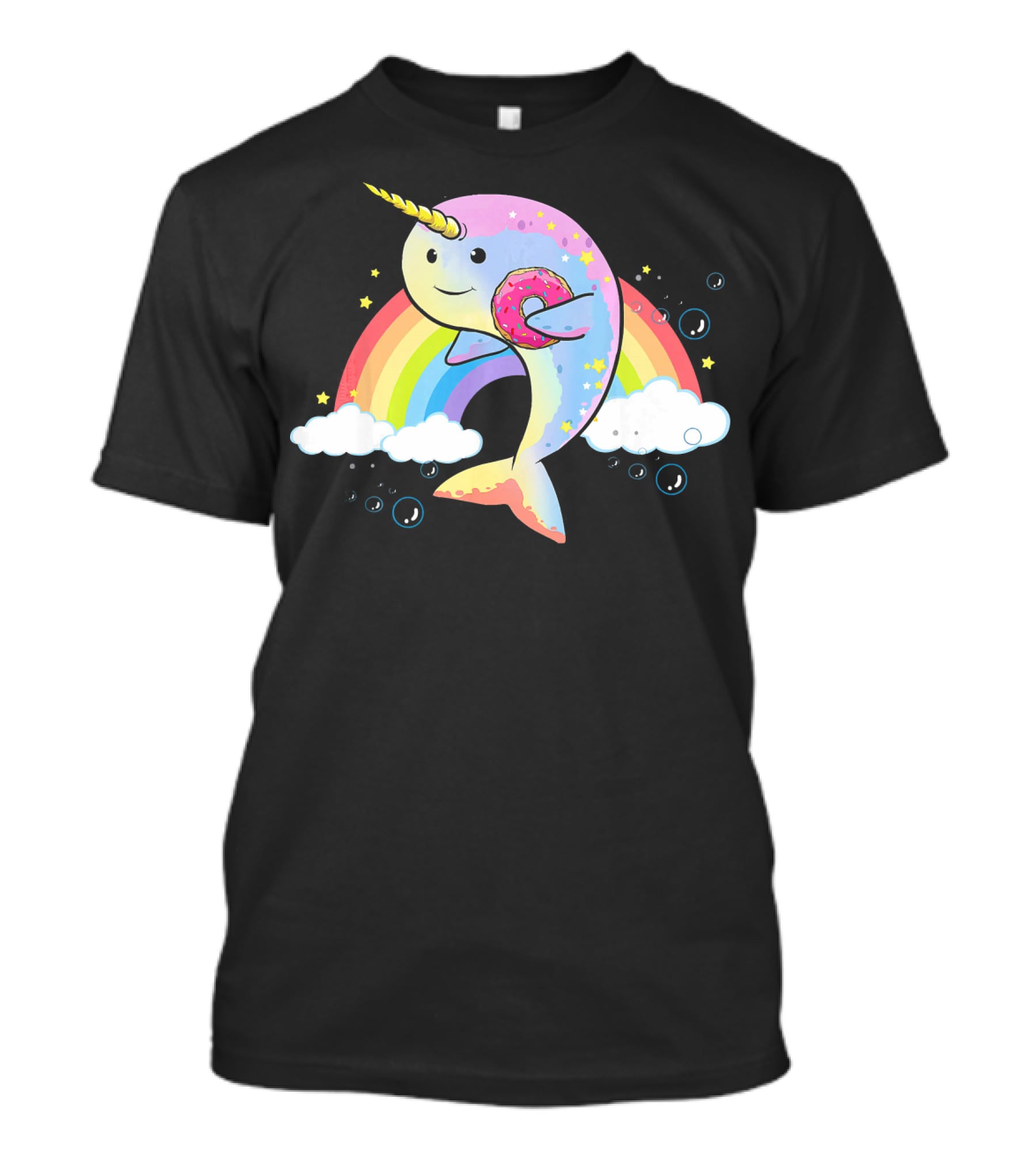 Narwhal Unicorn Of The Sea With Rainbow And Donut T-Shirt