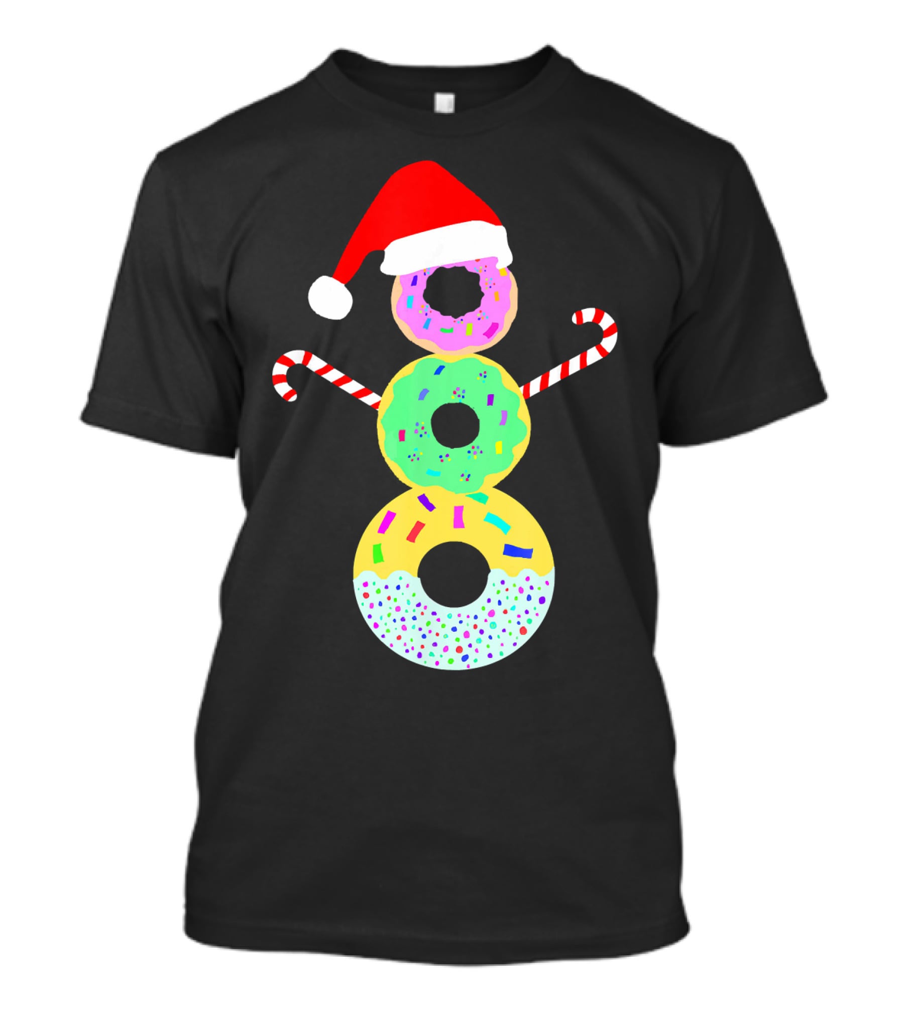 Snowman Donuts Doughnut Confections Christmas Candy Canes Santa Hat T-Shirt