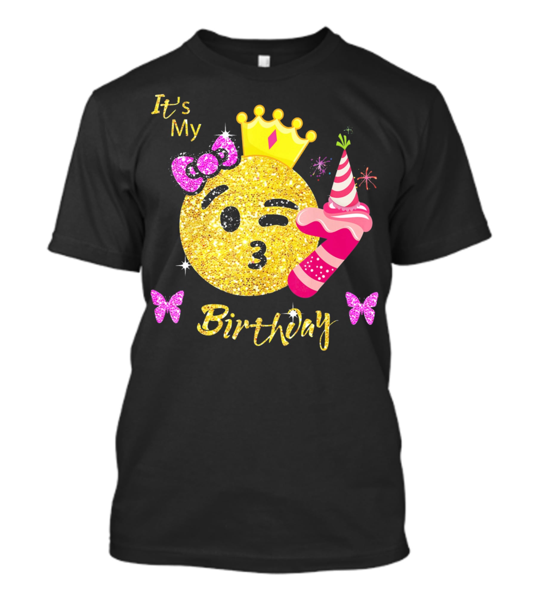 It's My Birthday Emoji Girls OMG Sparkle Crown Party T-Shirt