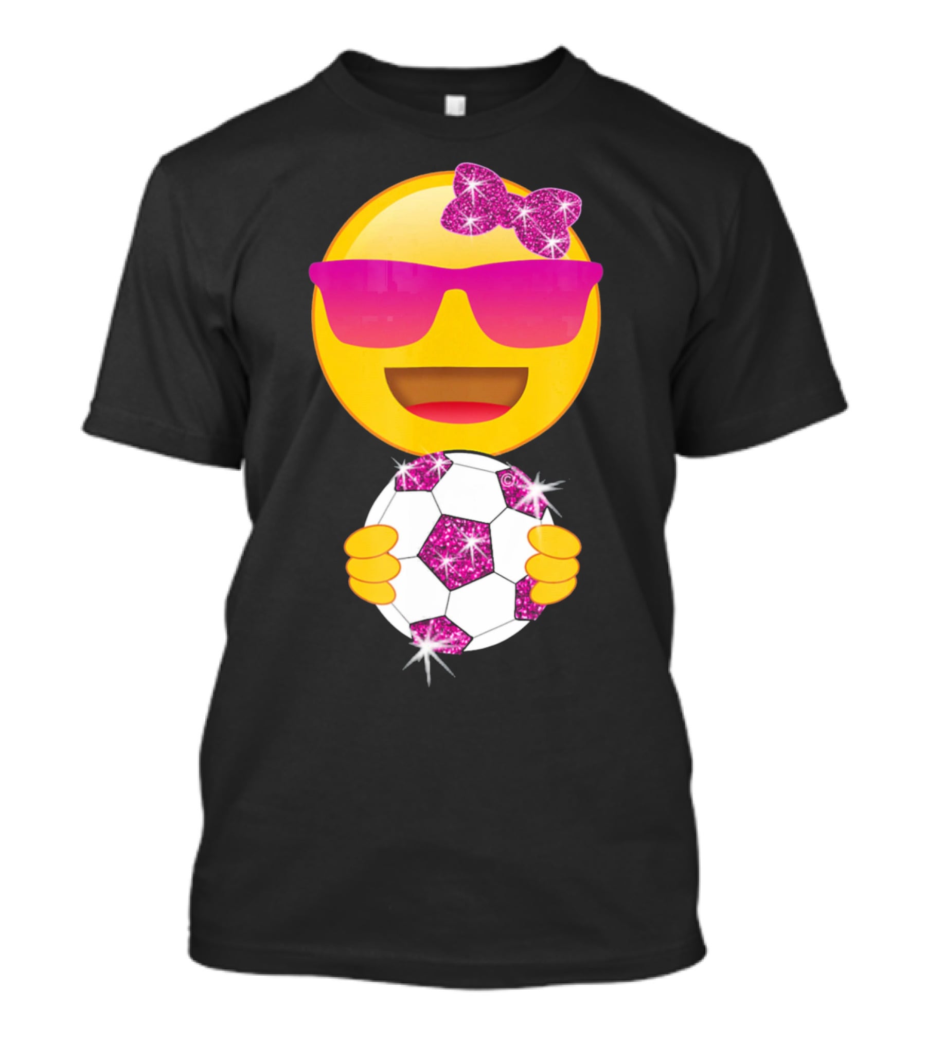 Cute Emoji With Sunglasses Holding A Sparkling Soccer Ball And Glitter Bow T-Shirt