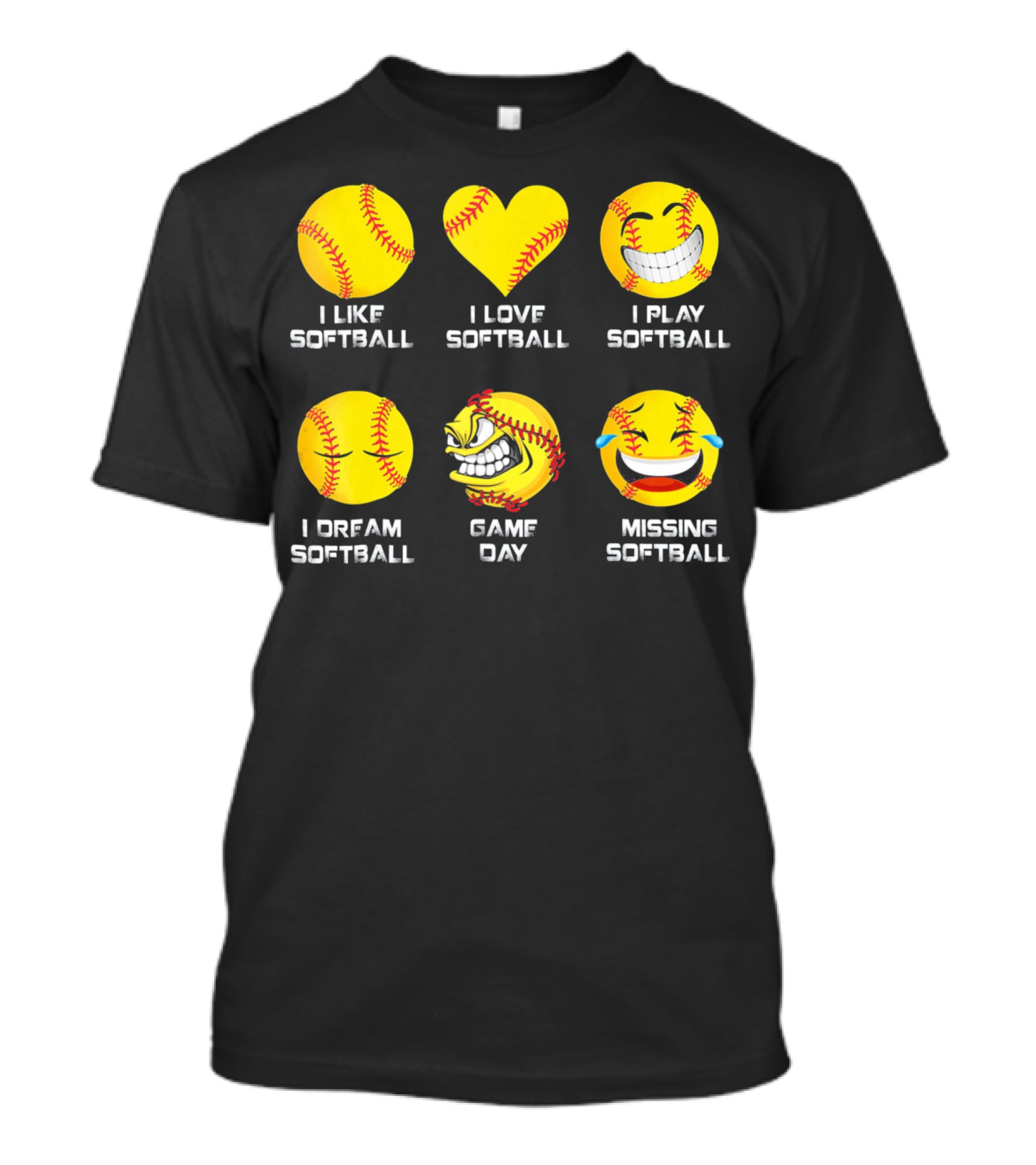 Softball Emoji I Like Love Play Dream Game Day Missing Softball T-Shirt