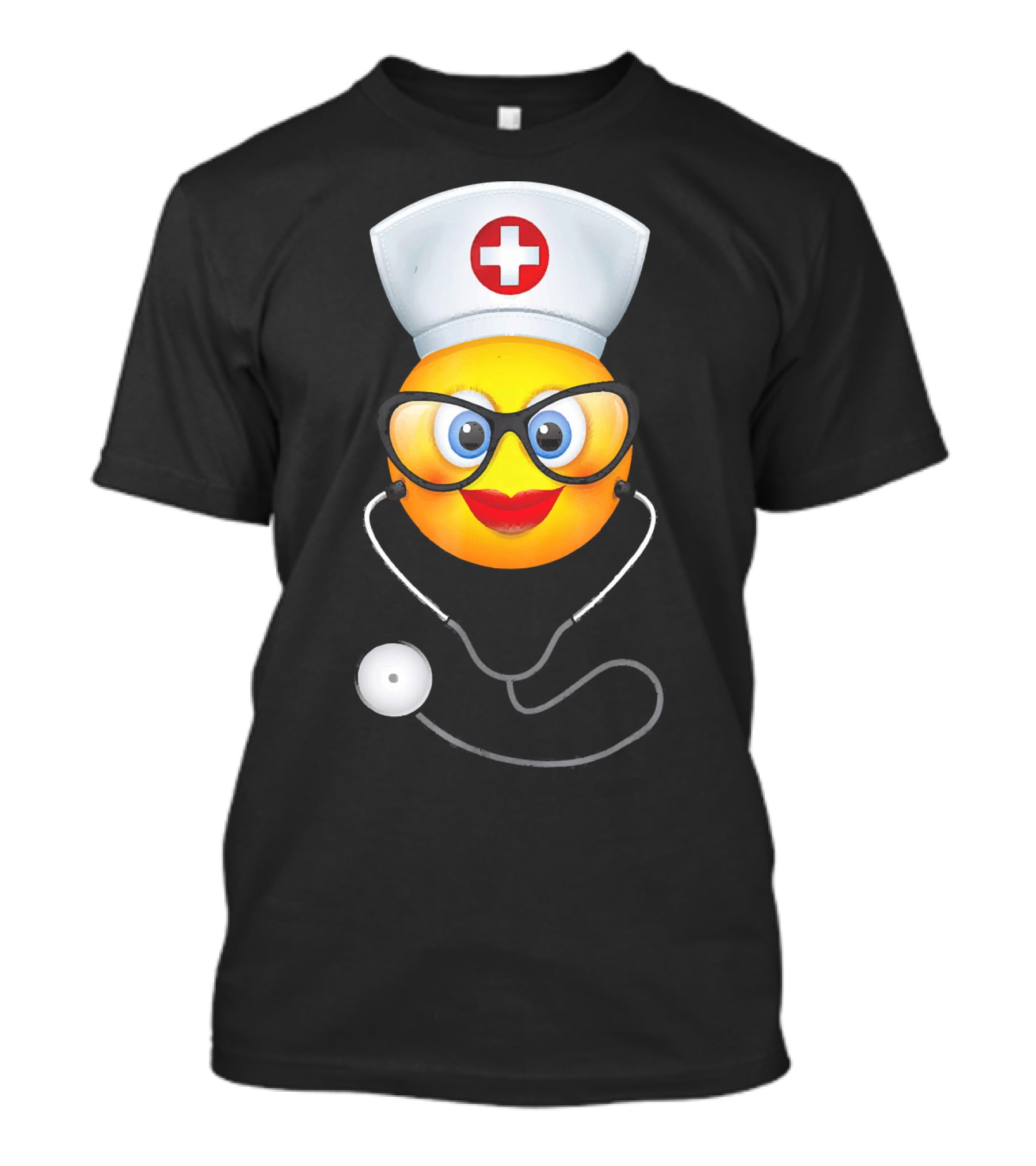 Nurse Halloween Funny Emoji Glasses Stethoscope T-Shirt