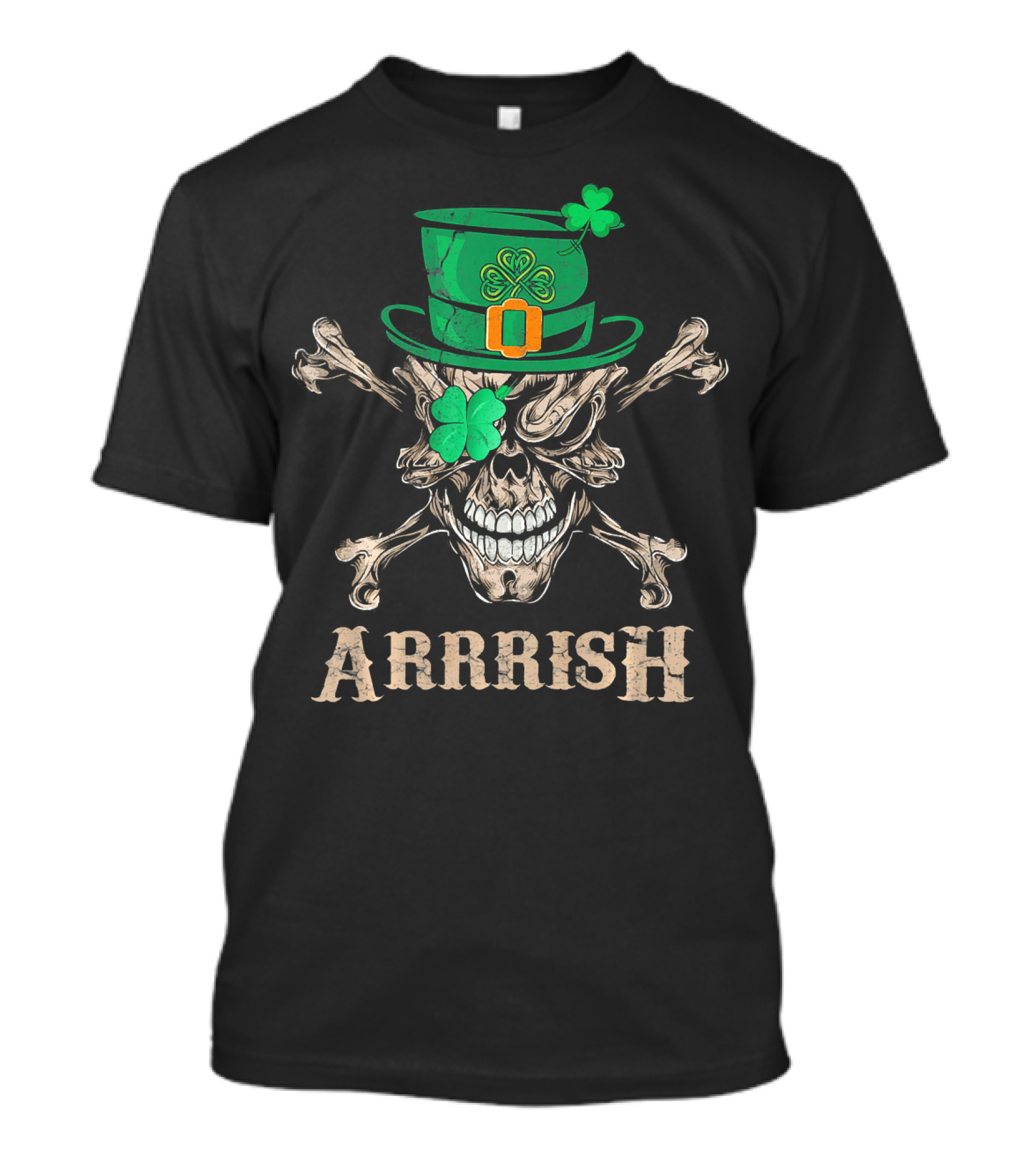 ARRRISH Skull In Irish Pirate Style With Shamrock Hat T-Shirt