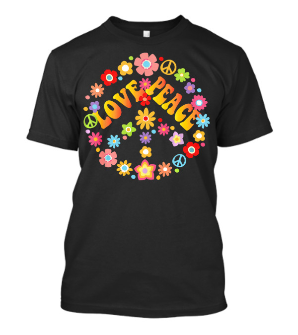 LOVE PEACE 60s 70s Tie Dye Peace Sign Floral T-Shirt
