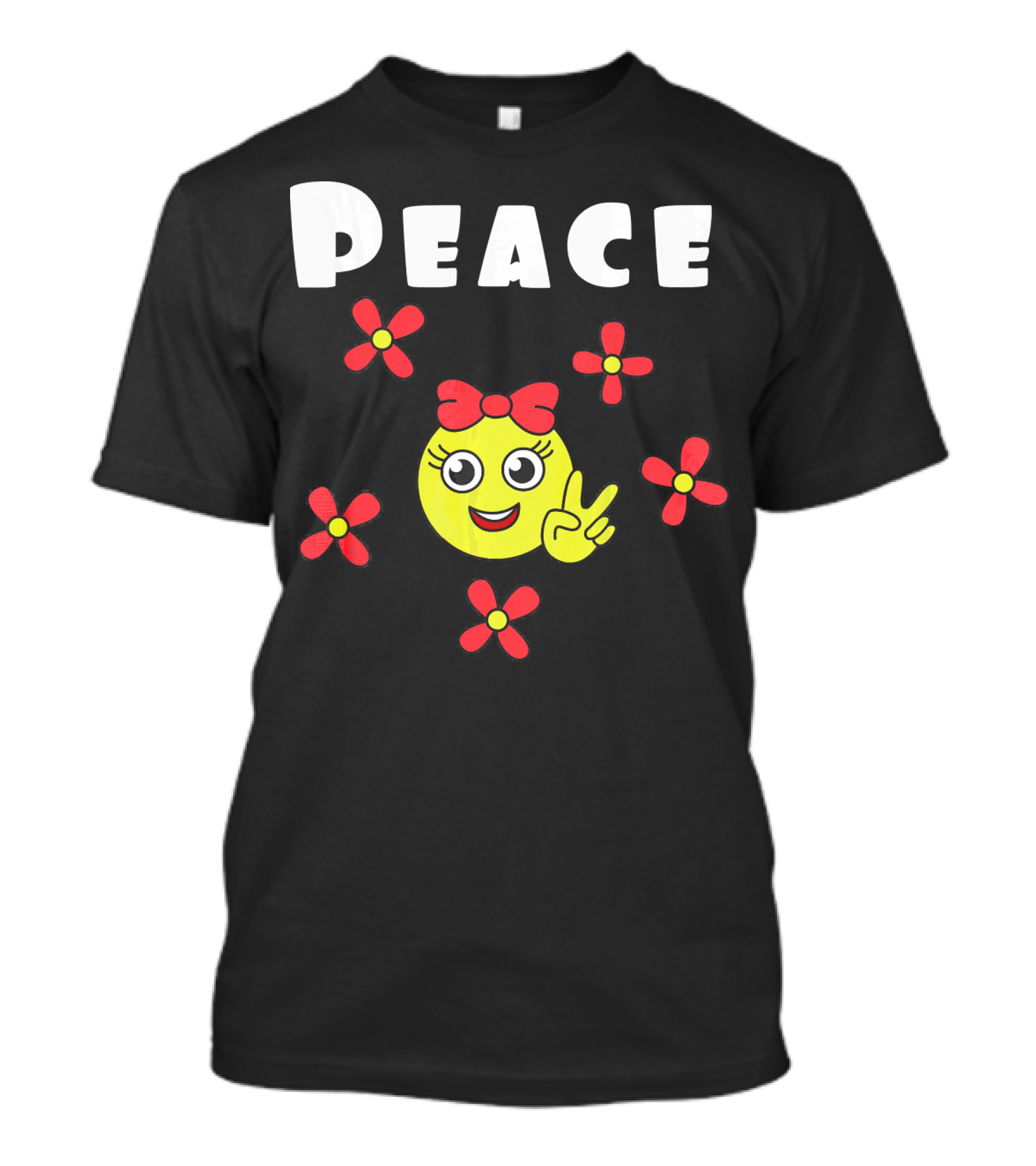Peace Smiley Face With Flowers And Bow T-Shirt