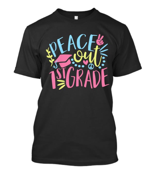 Peace Out 1st Grade Rainbow Heart Peace Sign Graduation T-Shirt