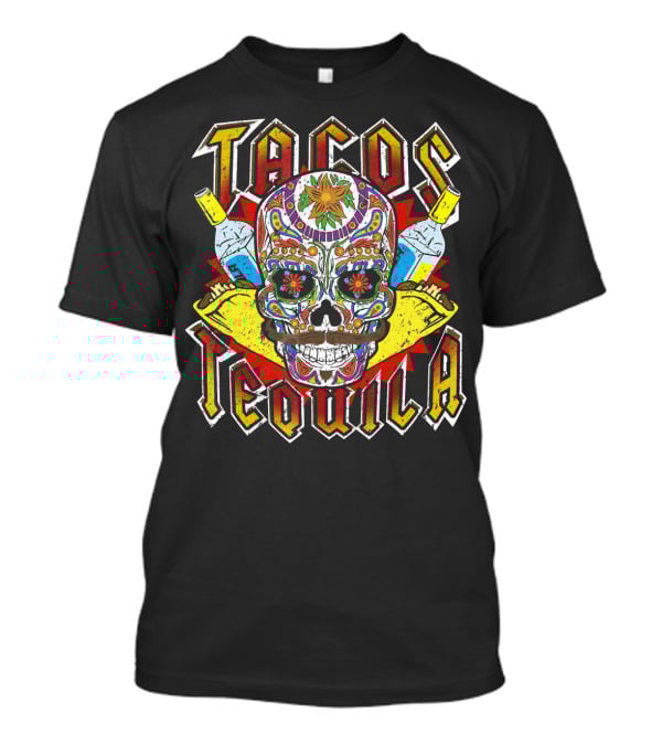 Tacos Tequila Sugar Skull Vintage Mexican T-Shirt