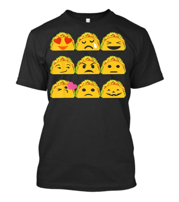 Taco Emoji Faces Heart Eyes Sad Crying Wink Kiss Laughing Pumpkin T-Shirt