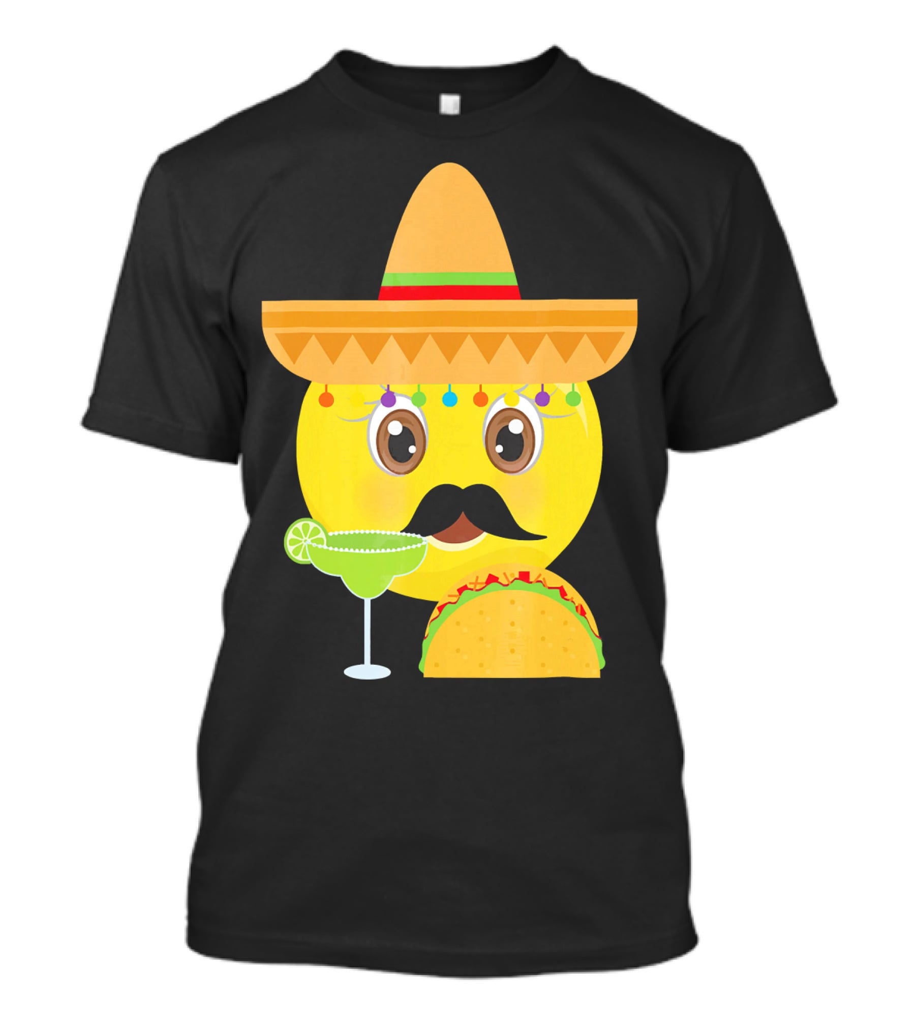 Funny Mexican Emoticon Sombrero Mustache Margarita Taco T-Shirt