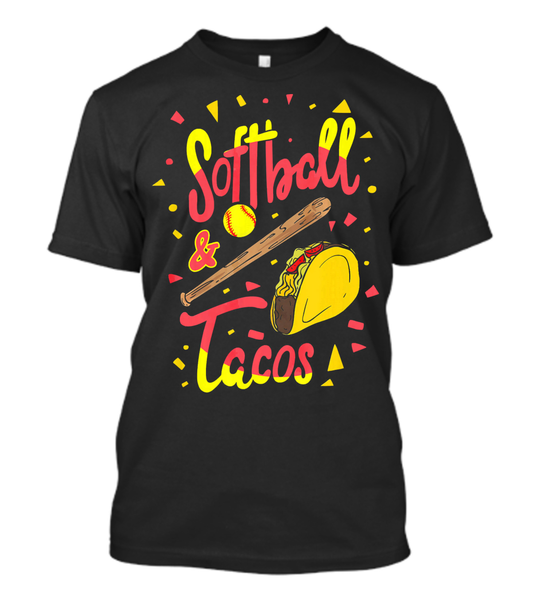 Softball And Tacos Funny Taco And Mexican Softball Bat And Ball Icons T-Shirt