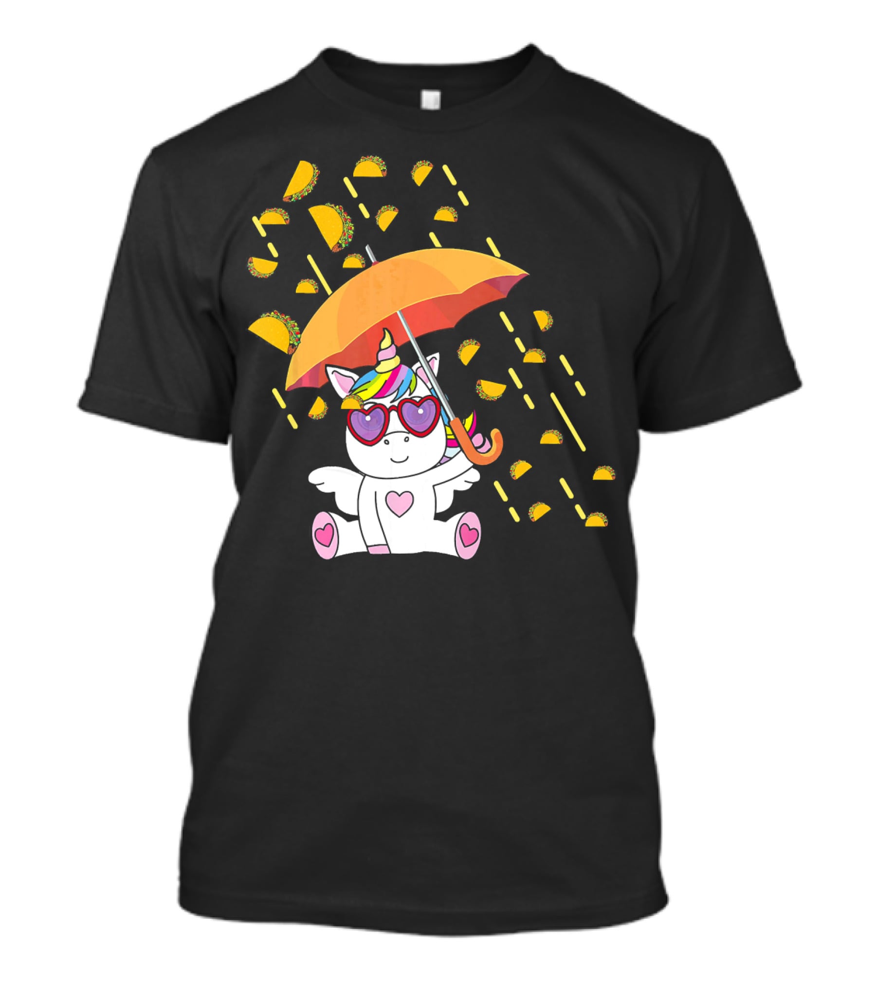 Its Raining Tacos Funny Unicorn With Umbrella And Sunglasses T-Shirt