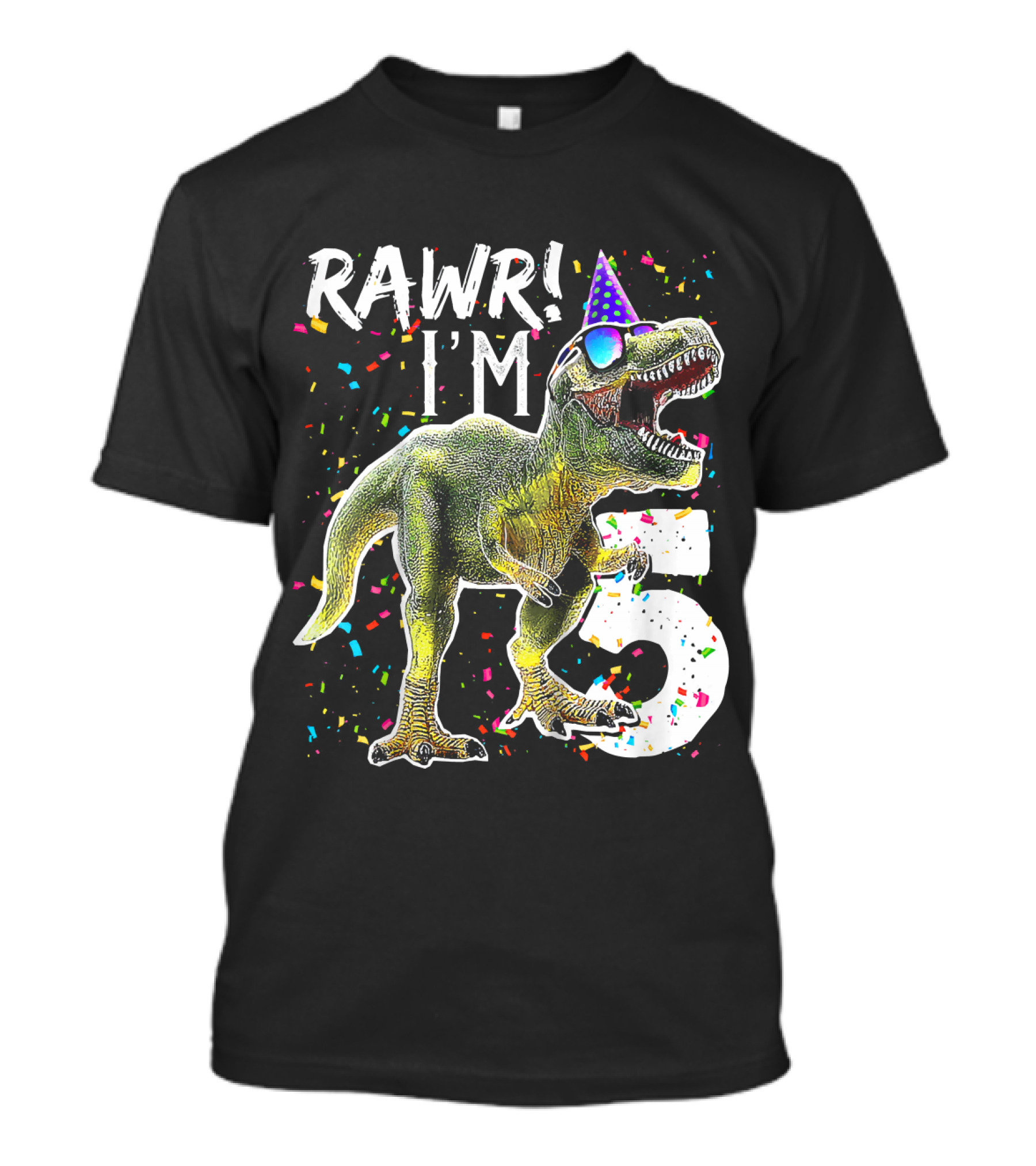 Rawr I'm 5 Dinosaur Birthday Party Hat Confetti T-Shirt