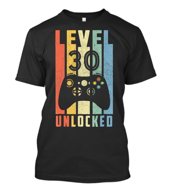 Level 30 Unlocked Video Game Controller Retro Stripes T-Shirt