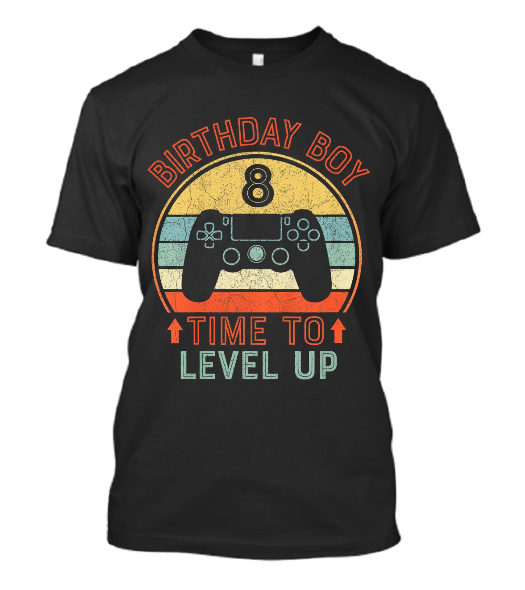 Birthday Boy 8 Time To Level Up Vintage Gaming Controller Retro Stripes T-Shirt