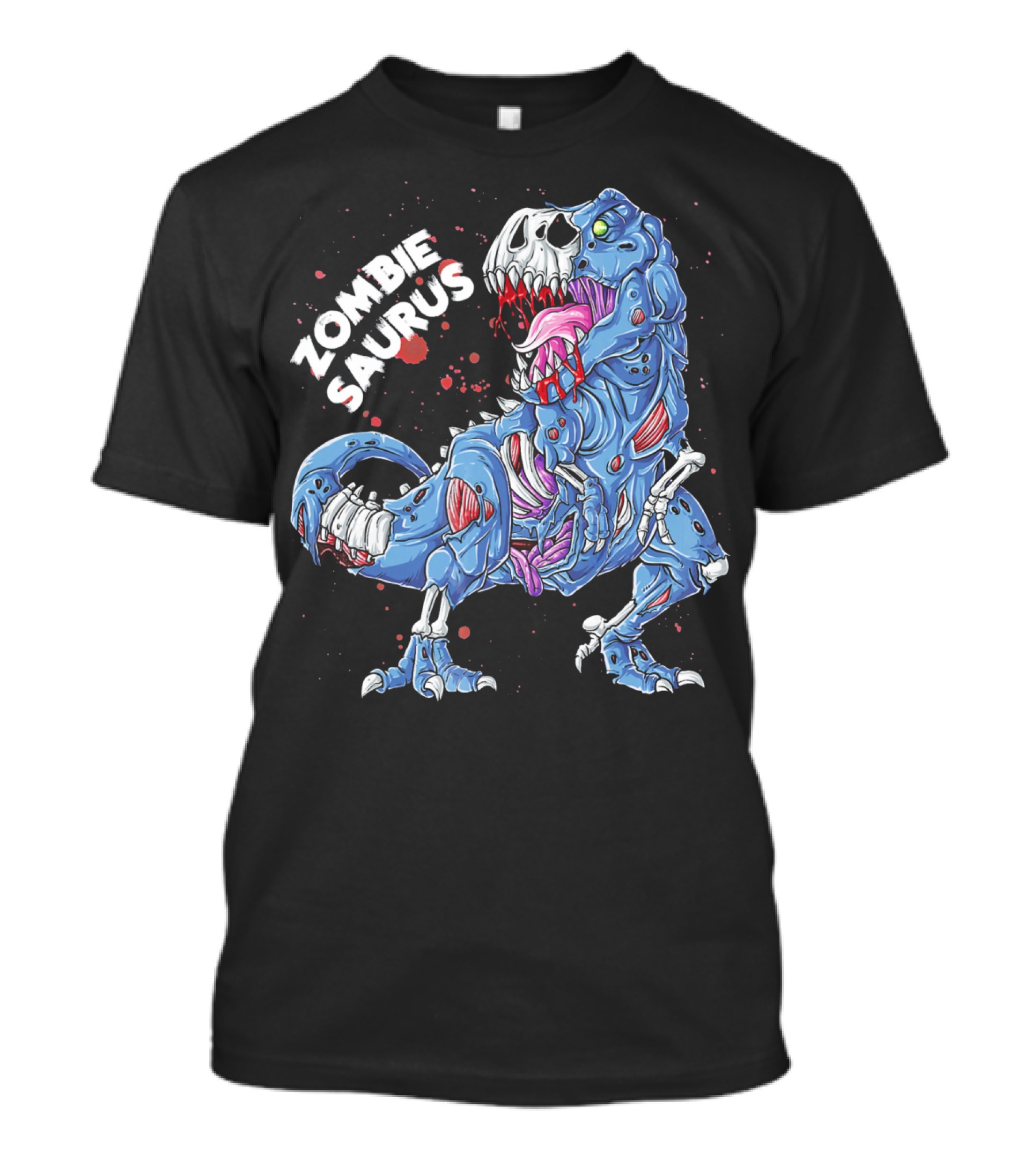 Zombie Saurus Halloween Kids Dinosaur Skeleton Blue T-Shirt