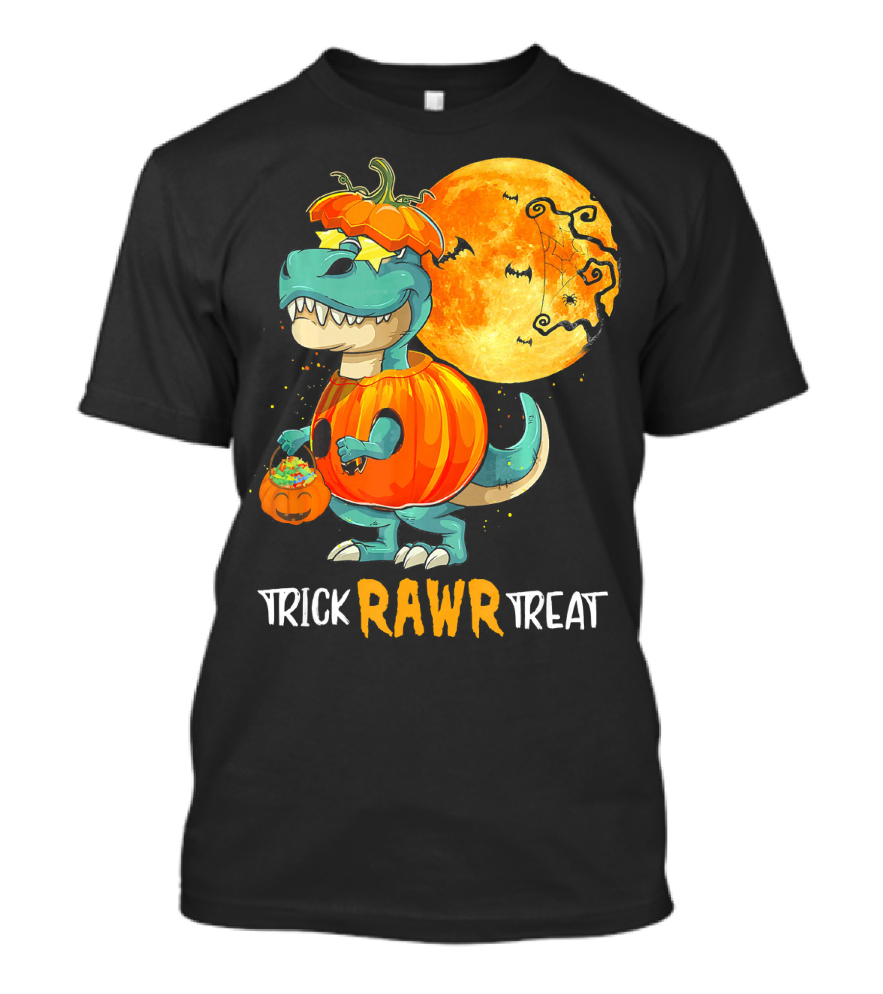 Trick RAWR Treat Rex Dinosaur Halloween Pumpkin Moon T-Shirt